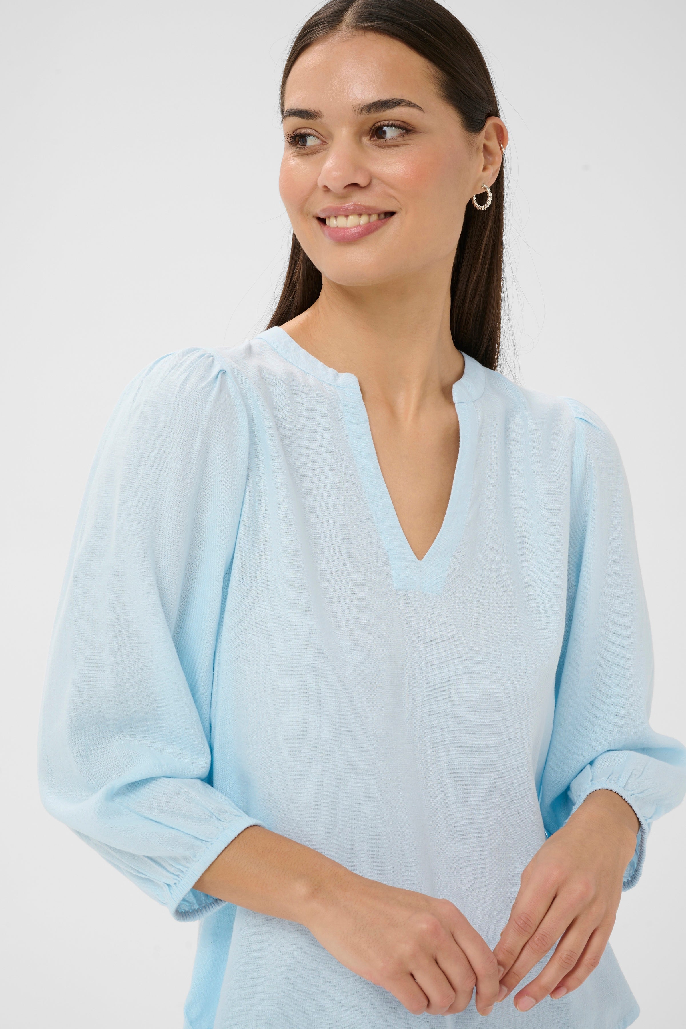 KAFFE Milia 3/4 Bluse Nantucket Breeze Lys Blå