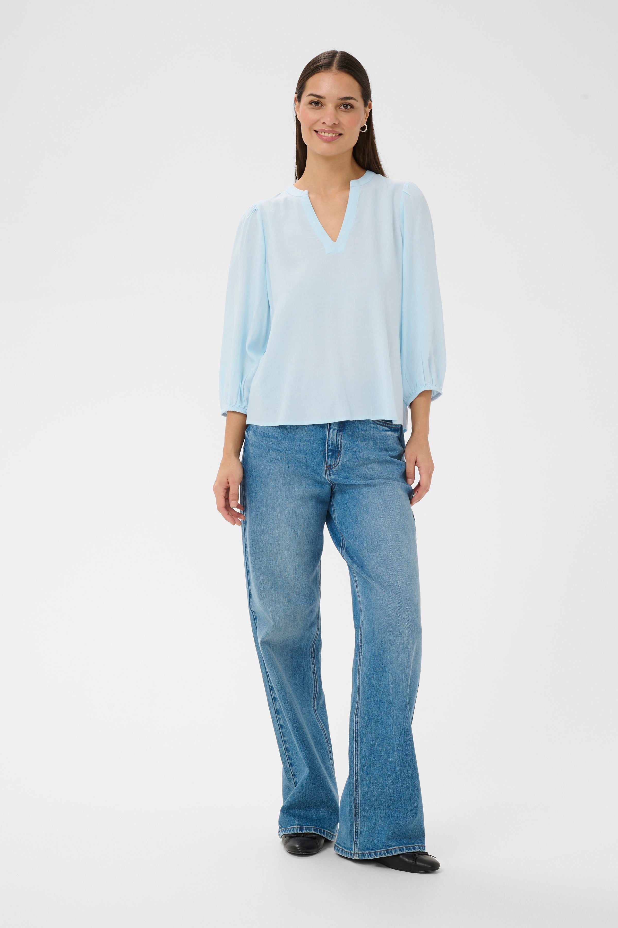 KAFFE Milia 3/4 Bluse Nantucket Breeze Lys Blå