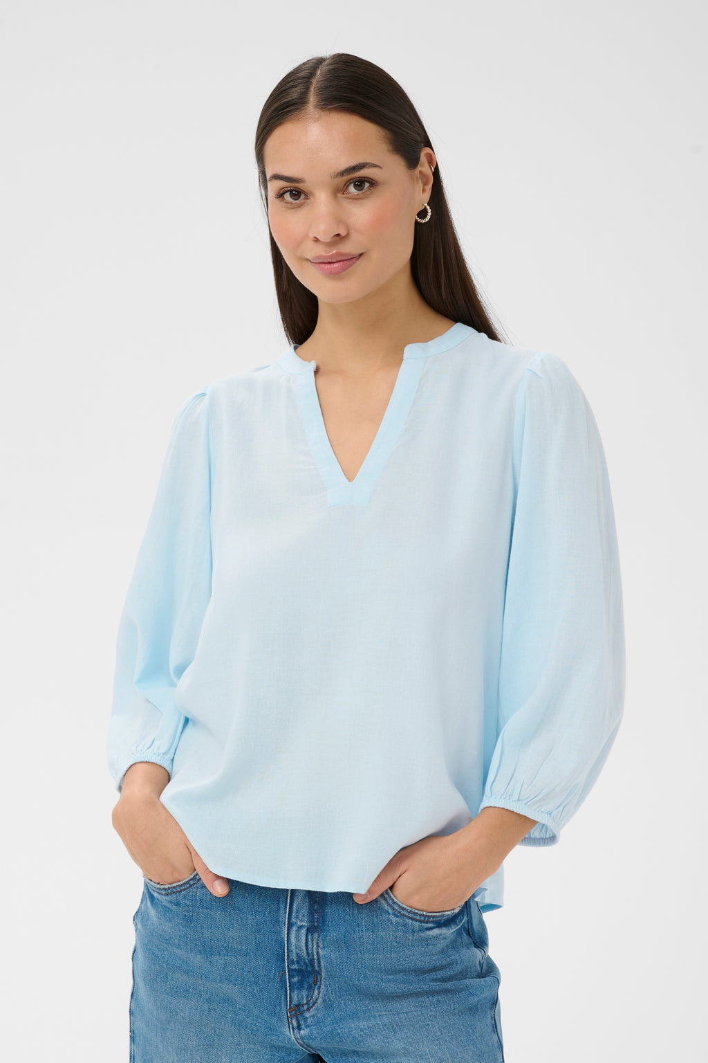KAFFE Milia 3/4 Bluse Nantucket Breeze Lys Blå