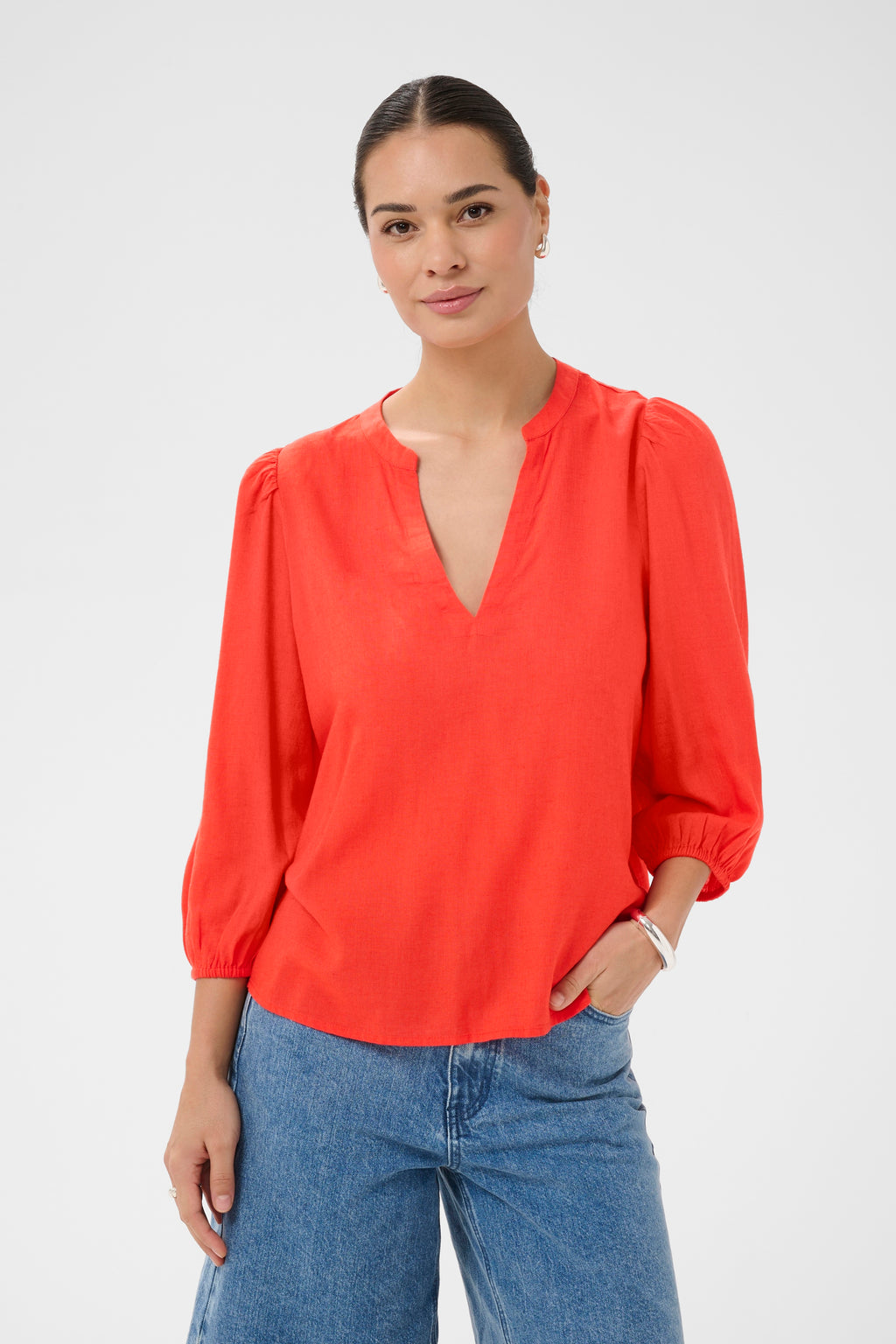 KAFFE Milia 3/4 Bluse Poppy Rød