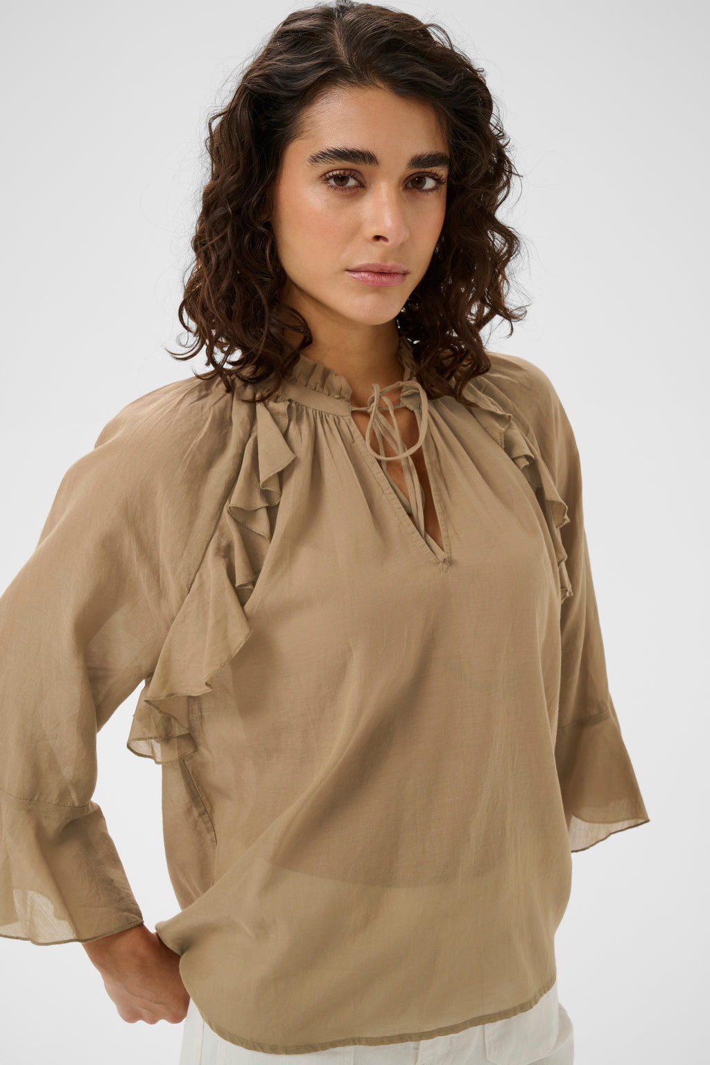 KAFFE Flora Bluse Petrified Oak Brun