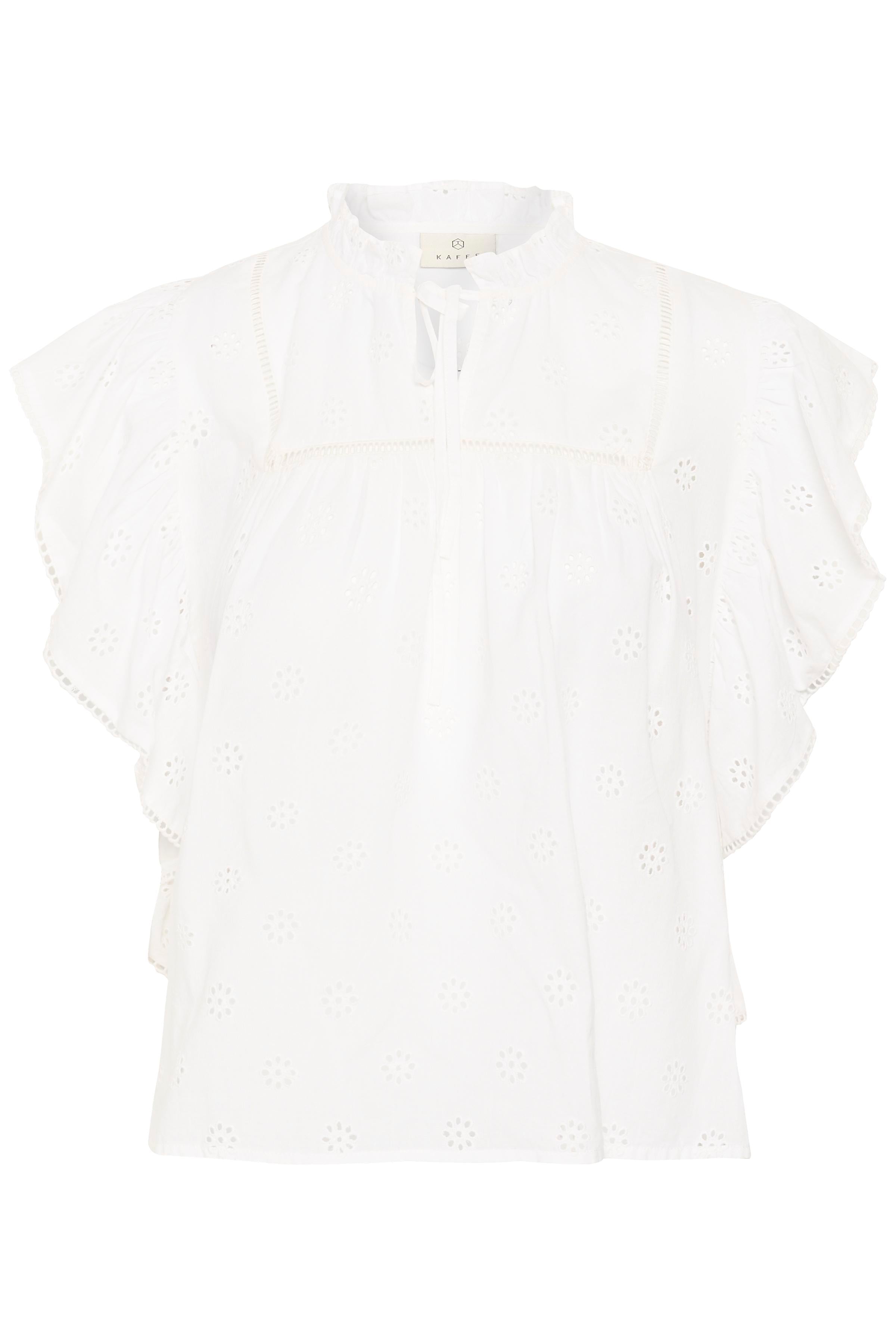 KAFFE Fiona Frill Top Chalk Hvid