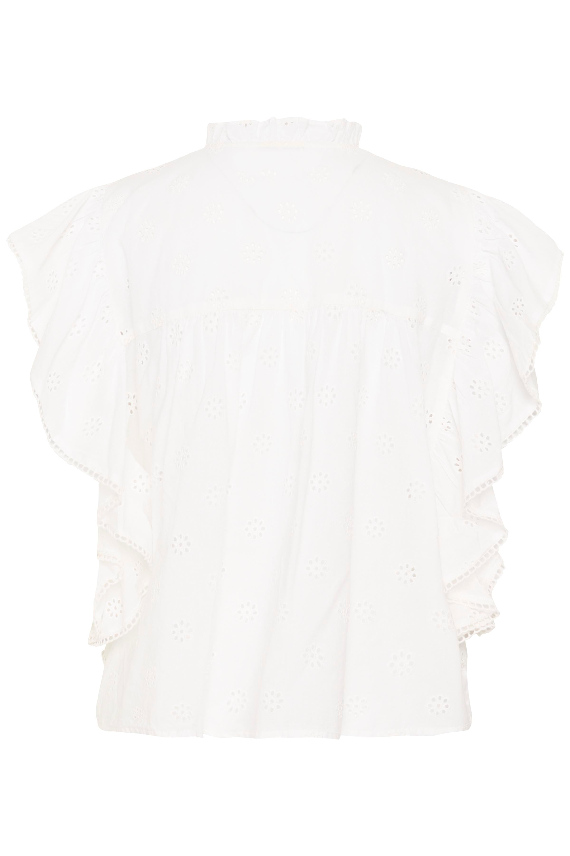KAFFE Fiona Frill Top Chalk Hvid