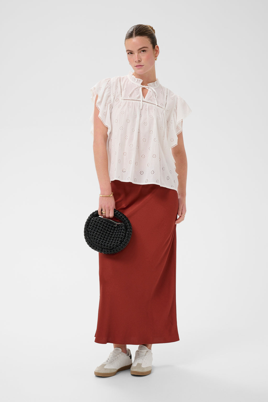 KAFFE Fiona Frill Top Chalk Hvid