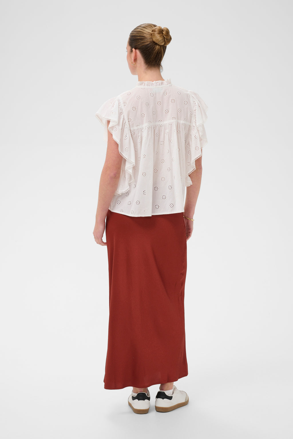 KAFFE Fiona Frill Top Chalk Hvid