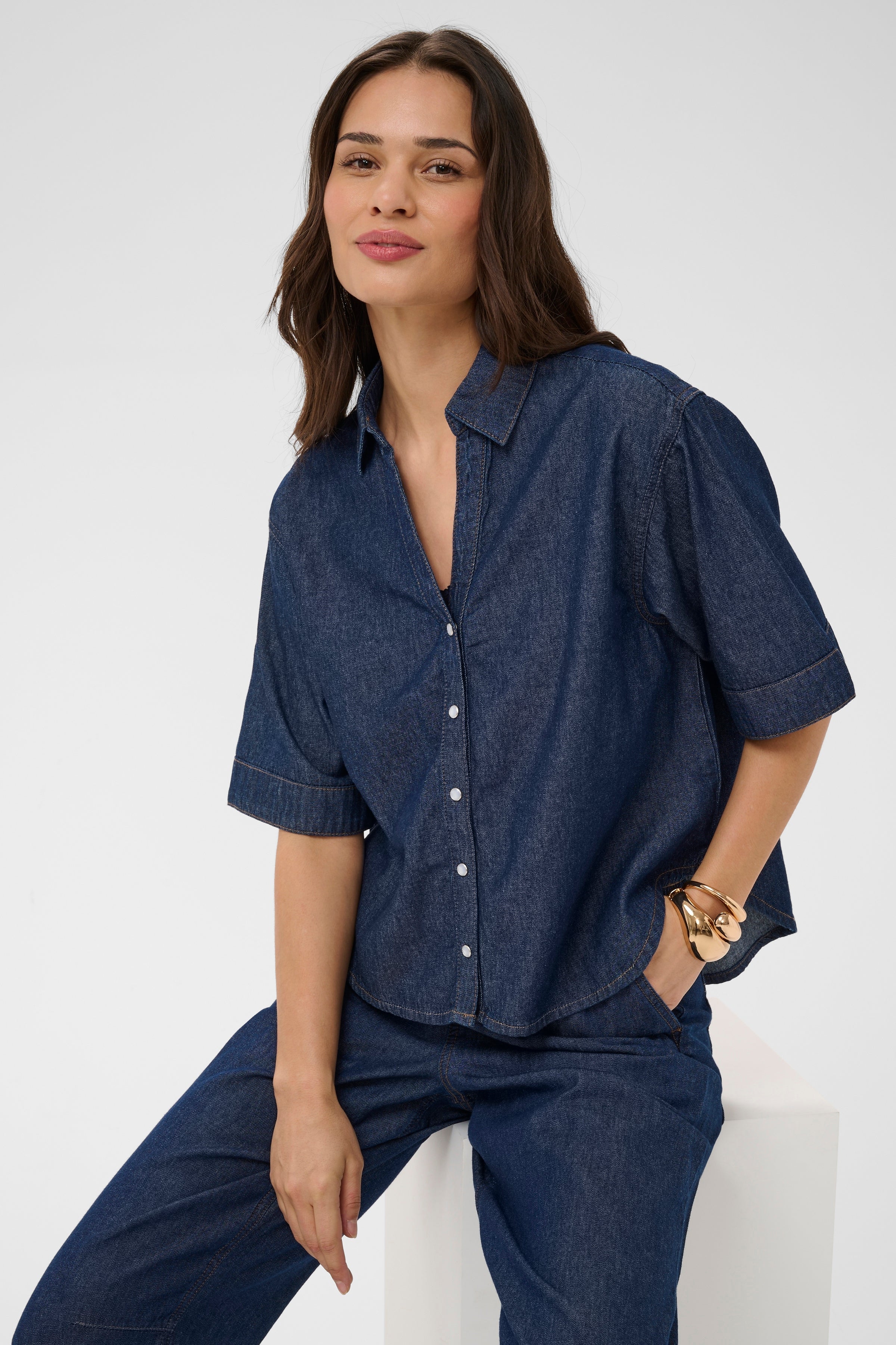 KAFFE Jade Skjorte Denim Mørk Blå