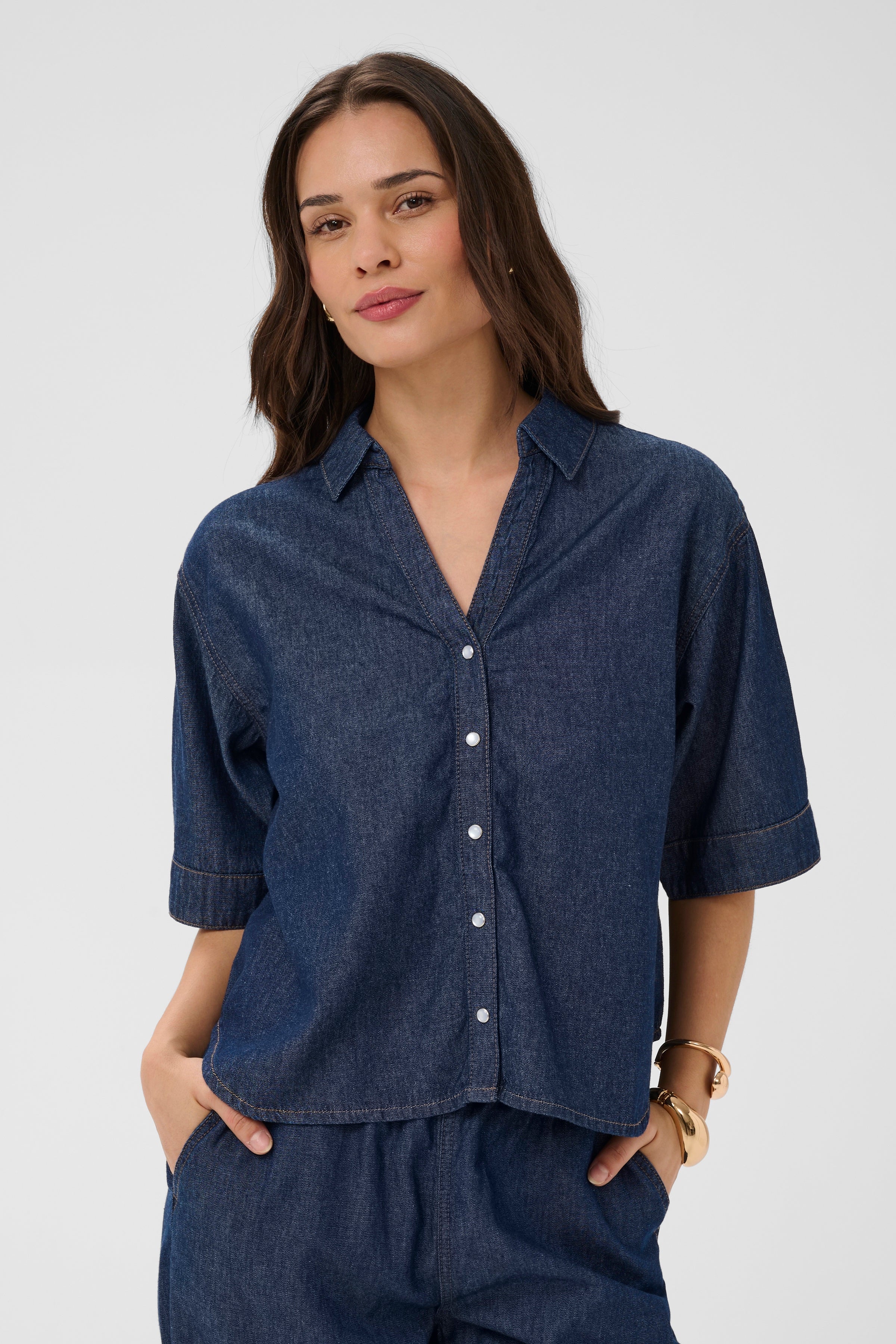 KAFFE Jade Skjorte Denim Mørk Blå