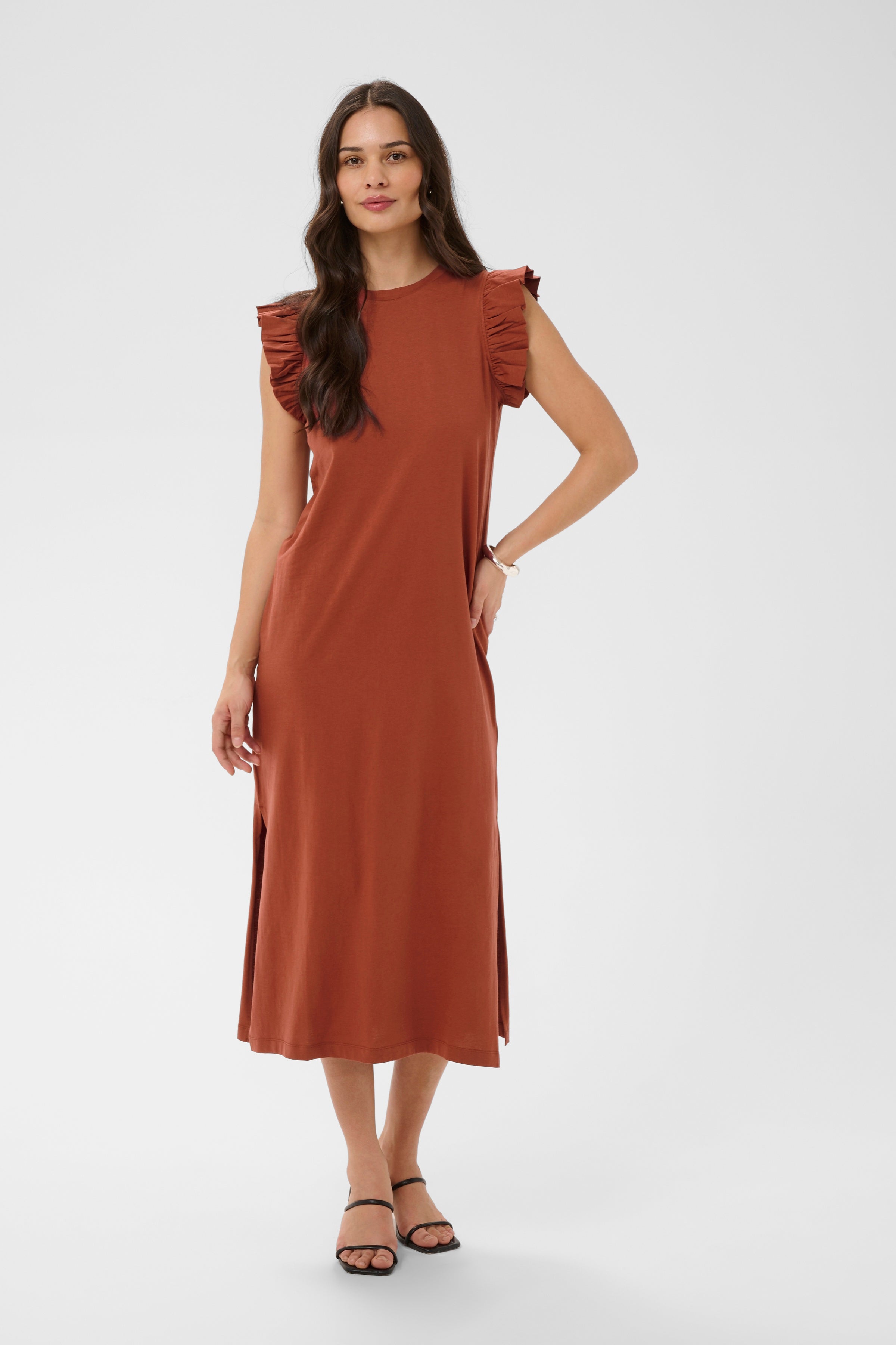 KAFFE Celina Flounce Kjole Henna Brun