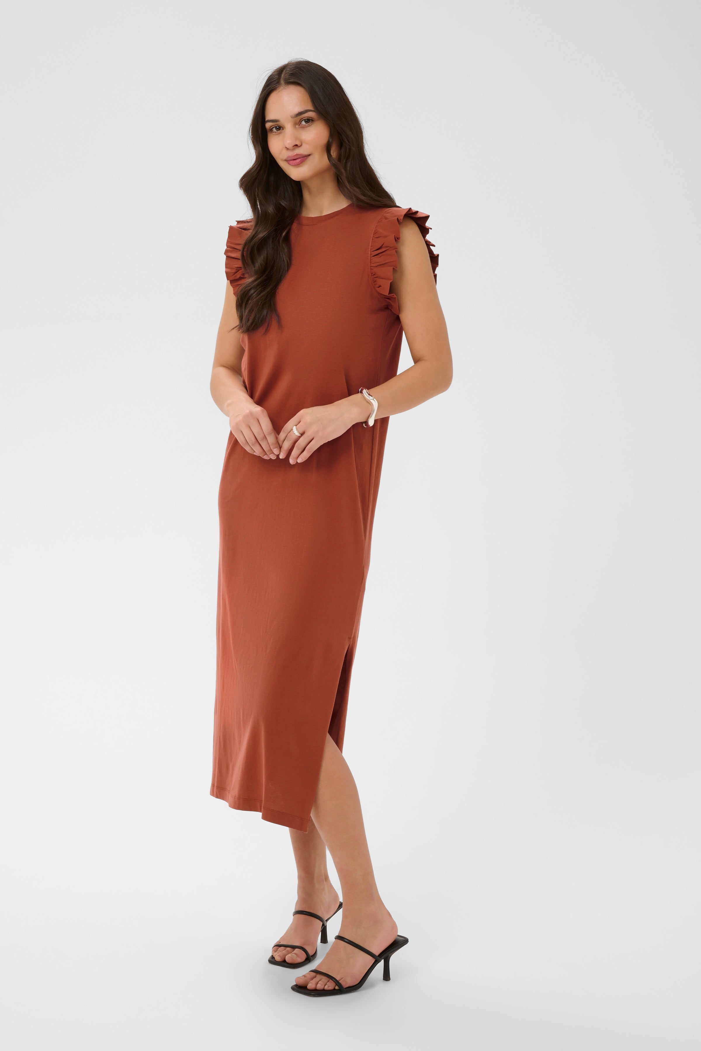 KAFFE Celina Flounce Kjole Henna Brun