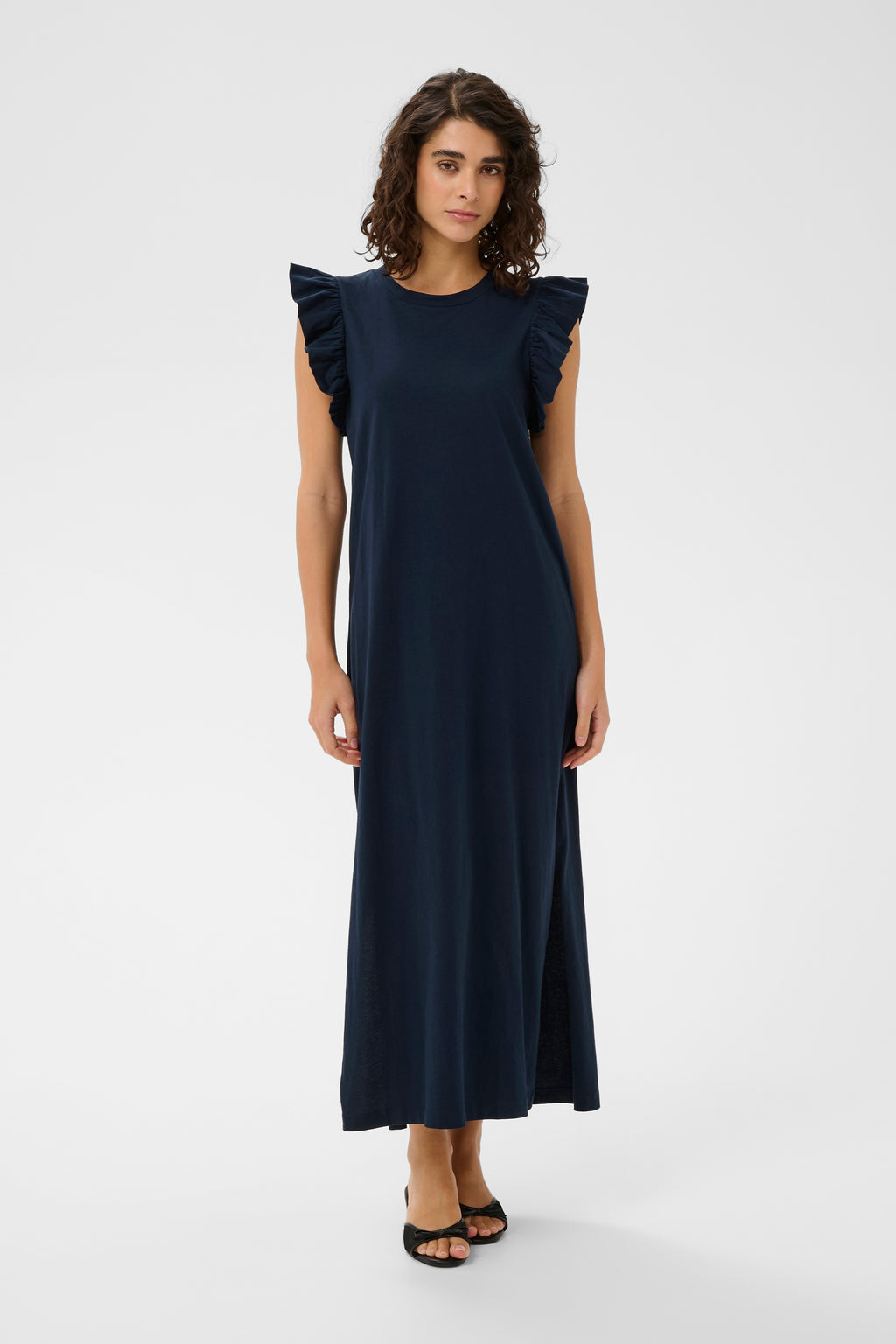 KAFFE Celina Flounce Kjole Midnight Marine Blå