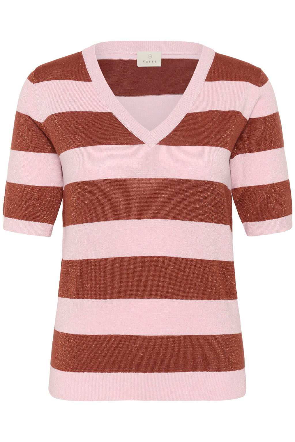 KAFFE Regina Pullover V-Neck Stribet Ballerina Henna Brun Lyserød