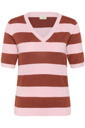 KAFFE Regina Pullover V-Neck Stribet Ballerina Henna Brun Lyserød
