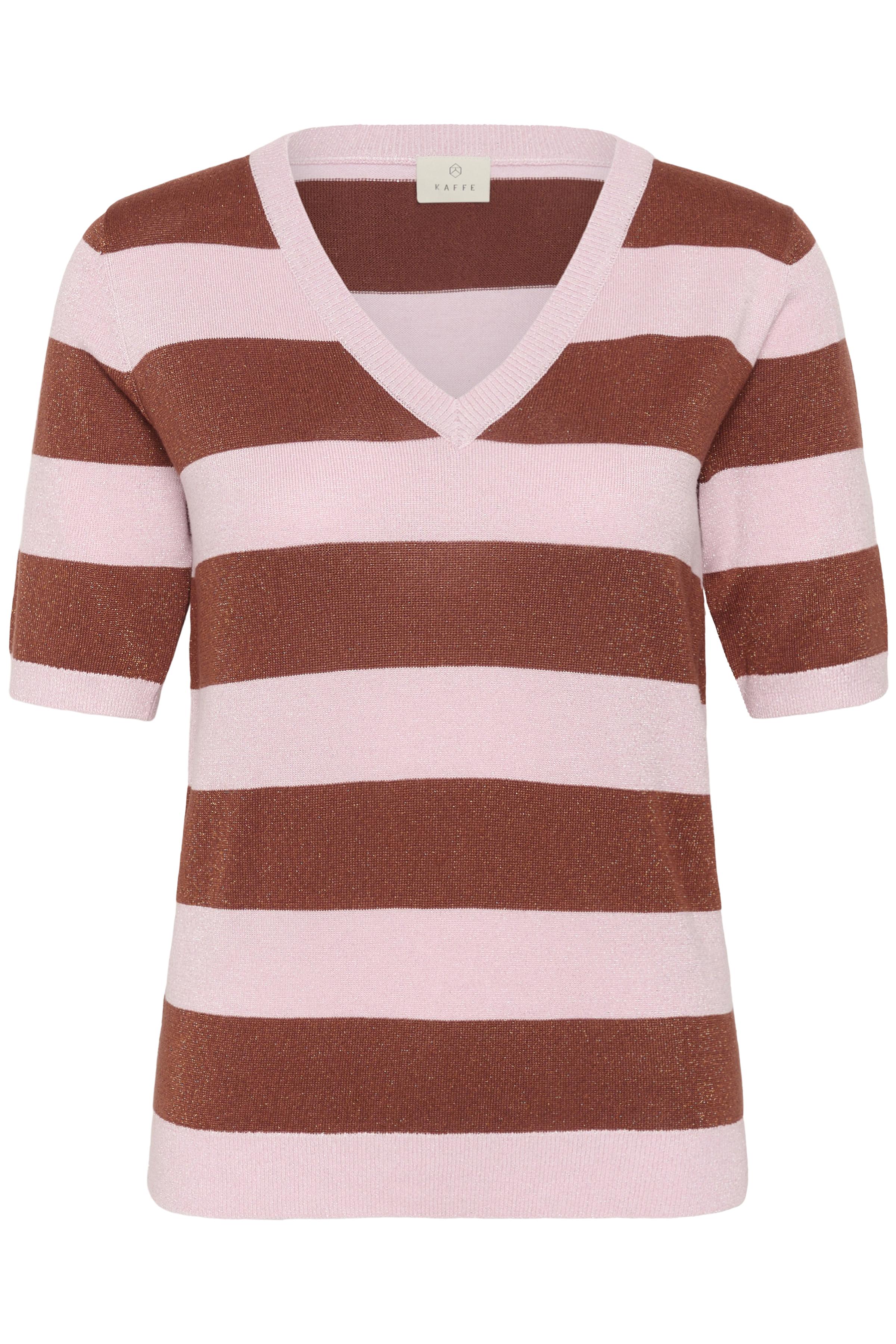 KAFFE Regina Pullover V-Neck Stribet Ballerina Henna Brun Lyserød
