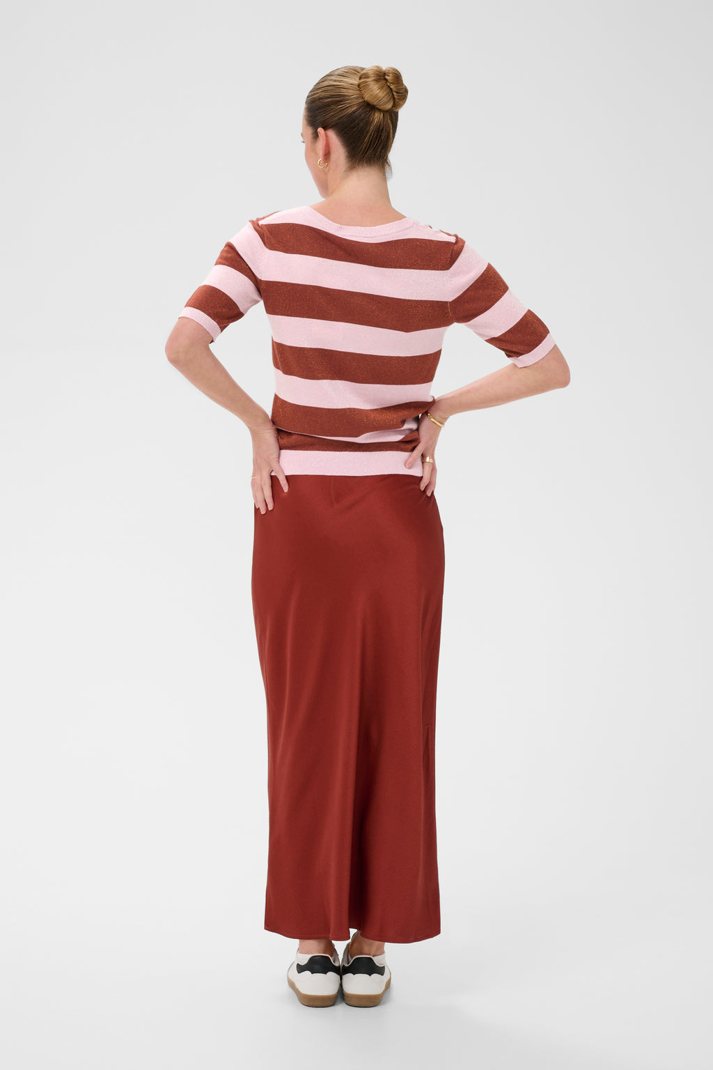 KAFFE Regina Pullover V-Neck Stribet Ballerina Henna Brun Lyserød