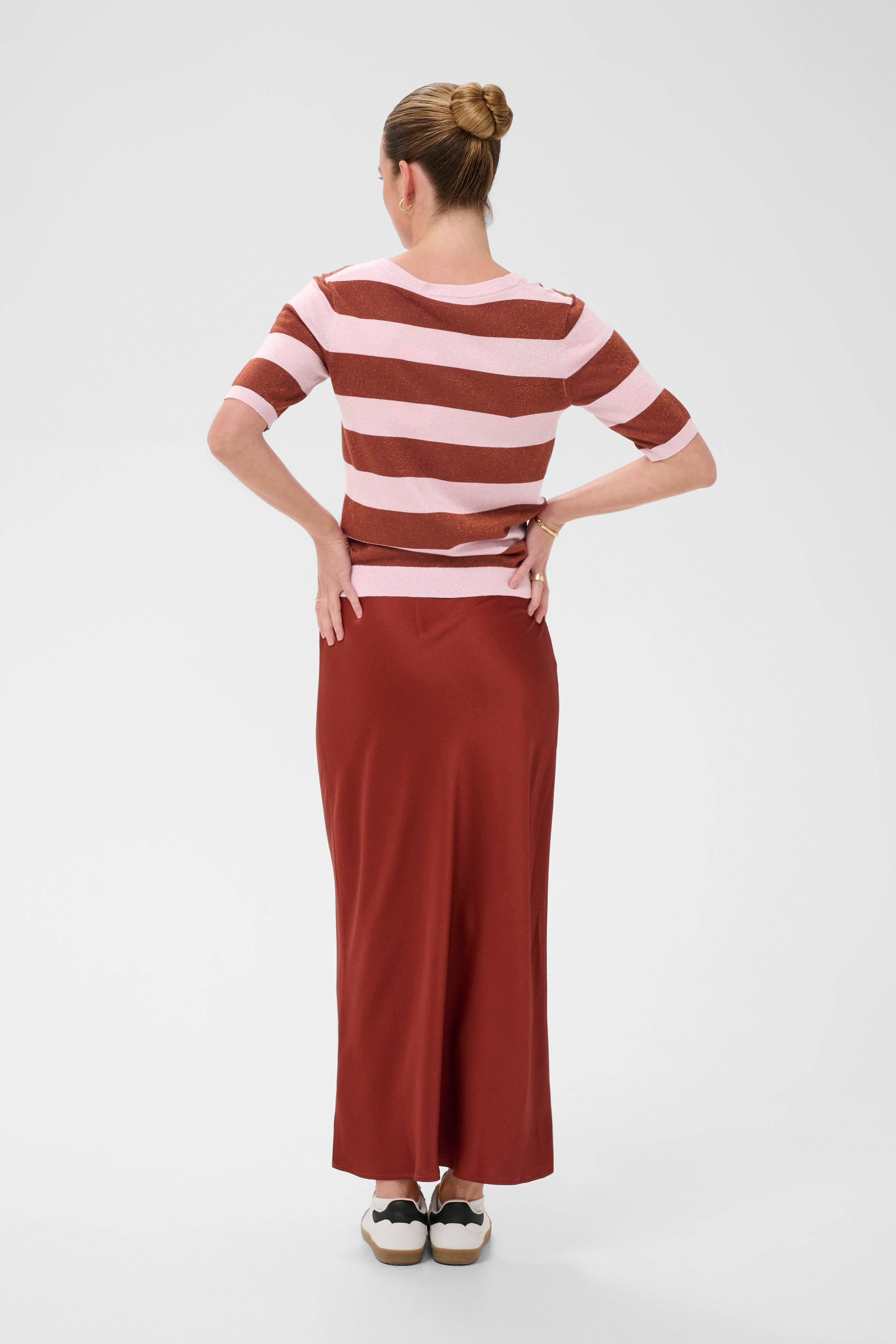 KAFFE Regina Pullover V-Neck Stribet Ballerina Henna Brun Lyserød