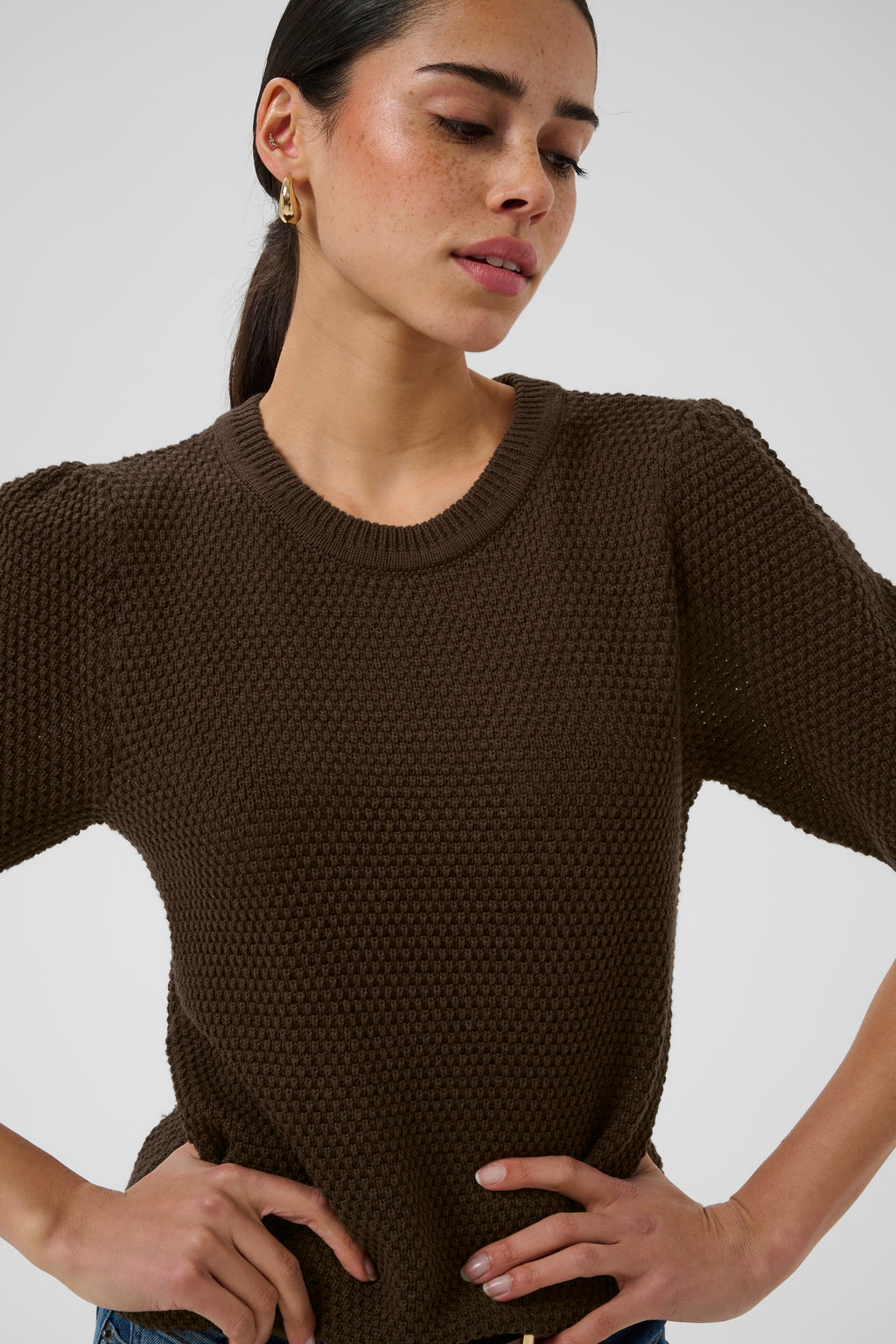 KAFFE Vivian Strik Pullover Coffee Bean Brun