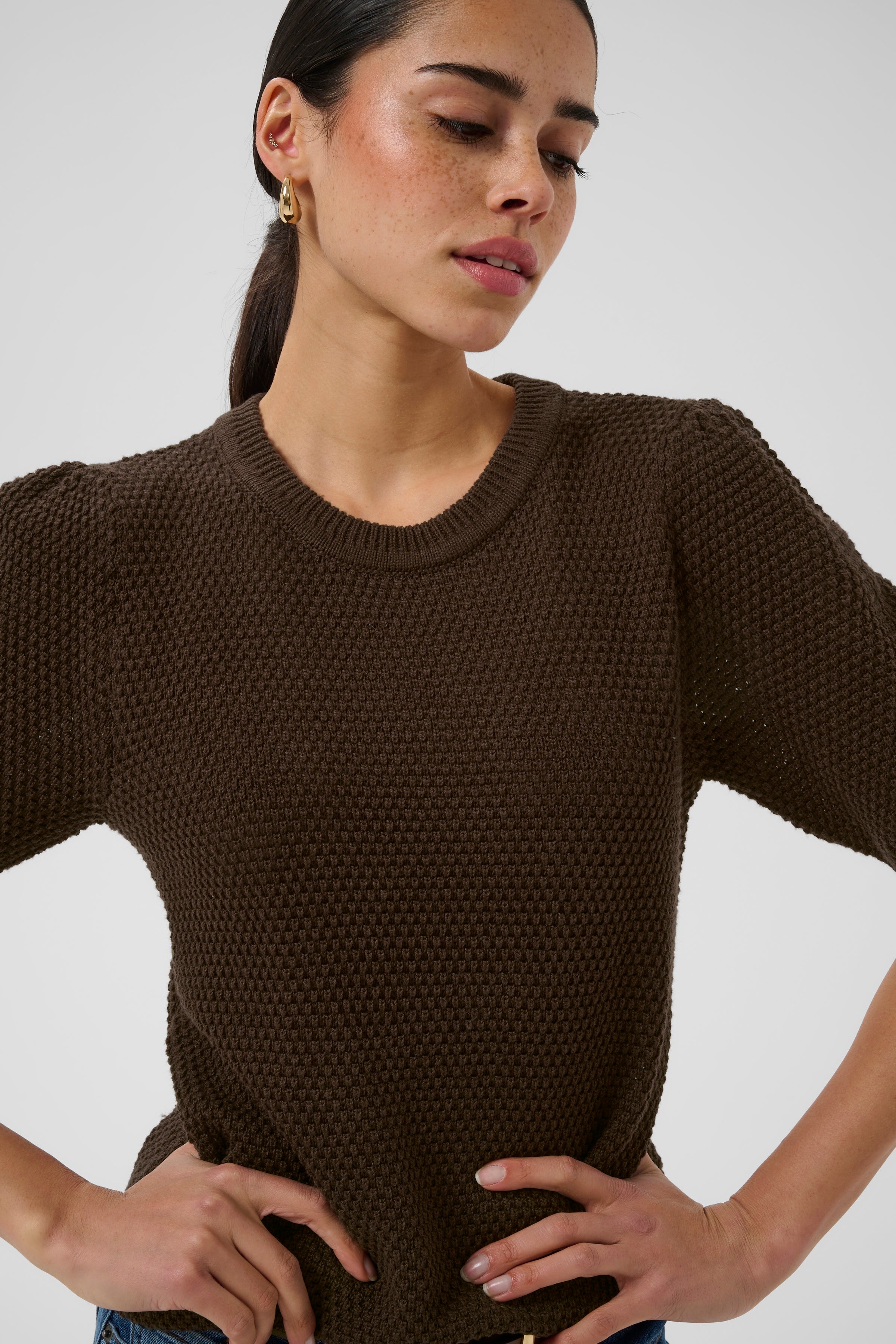KAFFE Vivian Strik Pullover Coffee Bean Brun