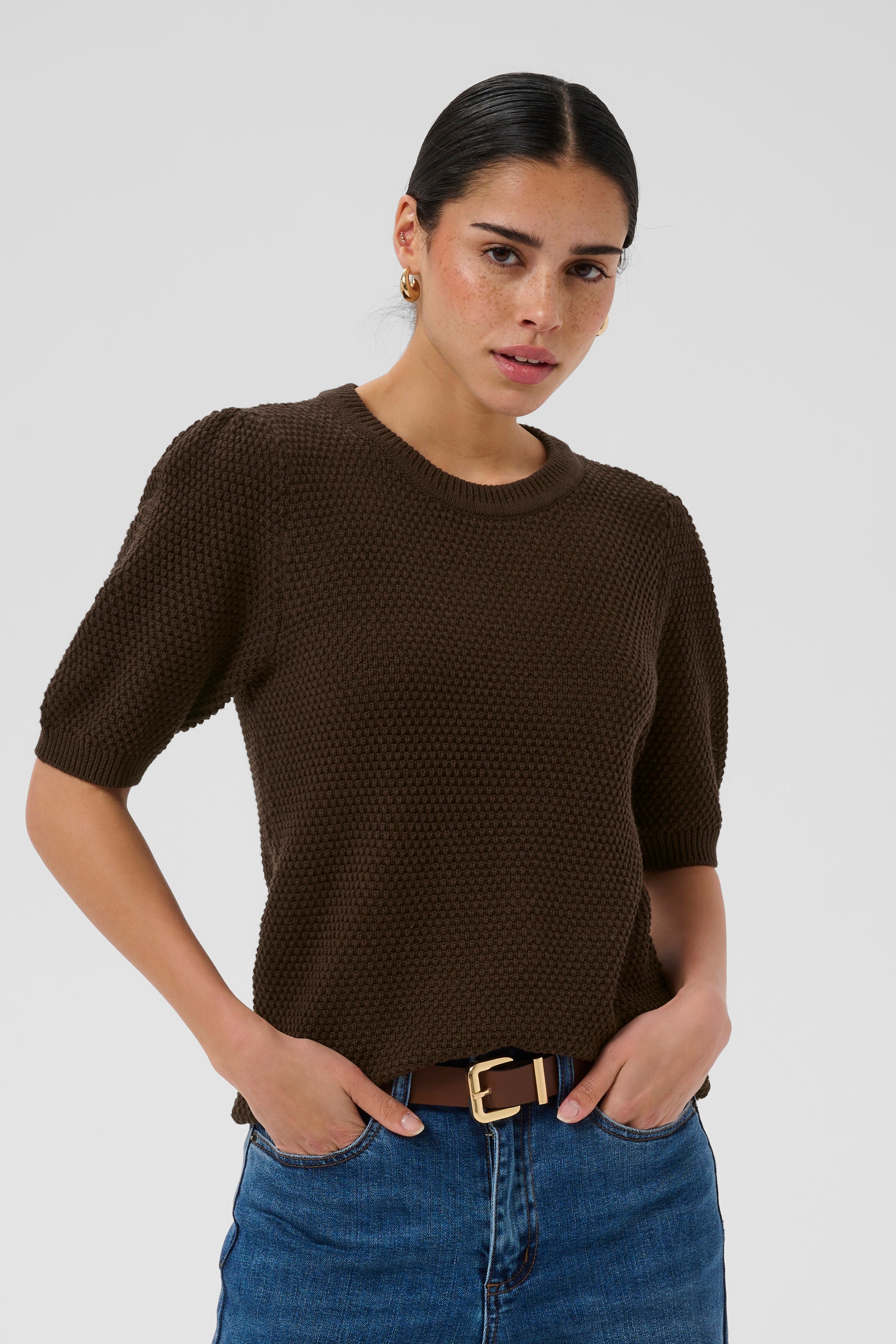 KAFFE Vivian Strik Pullover Coffee Bean Brun