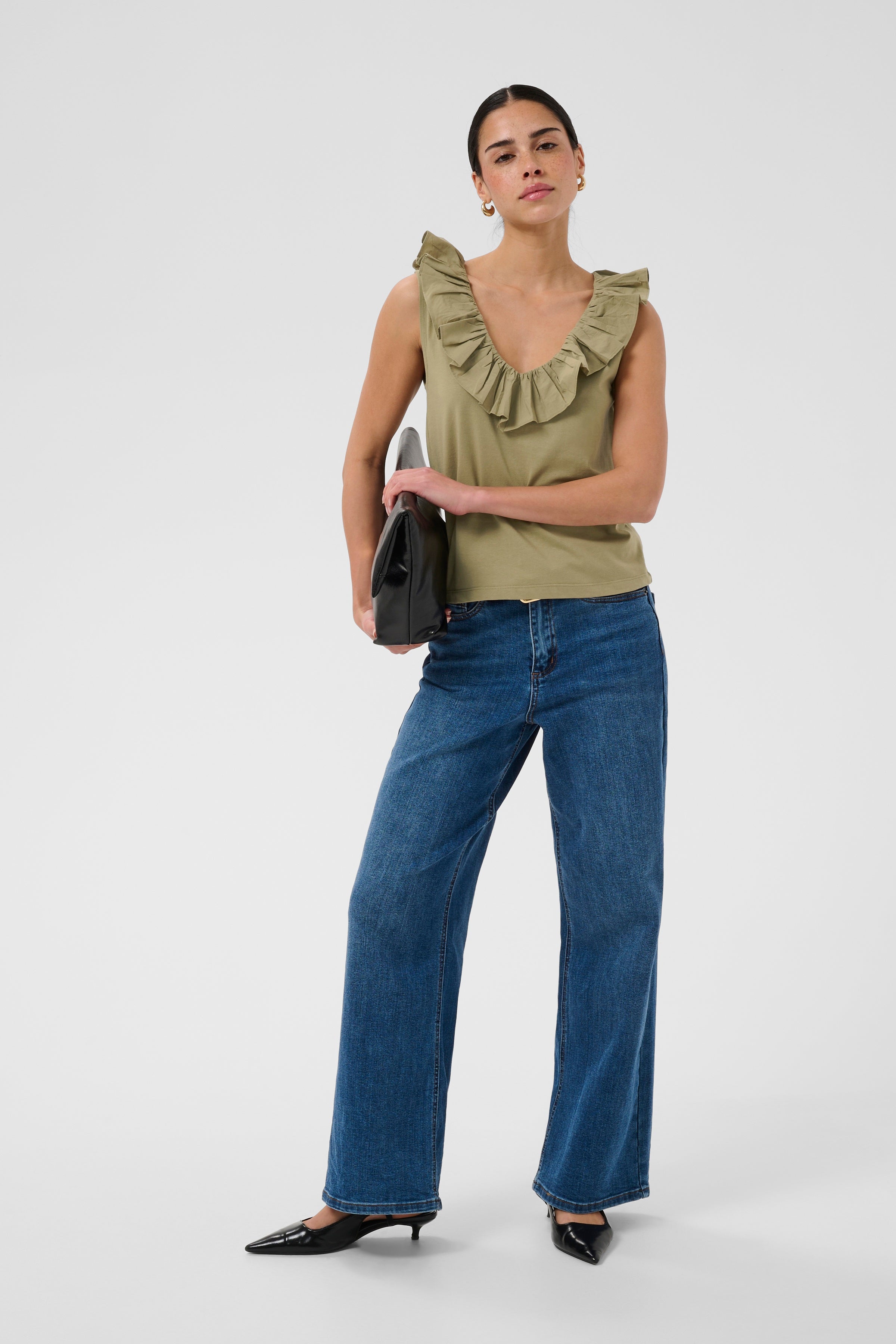 KAFFE Didde Flounce Top Aloe Grøn
