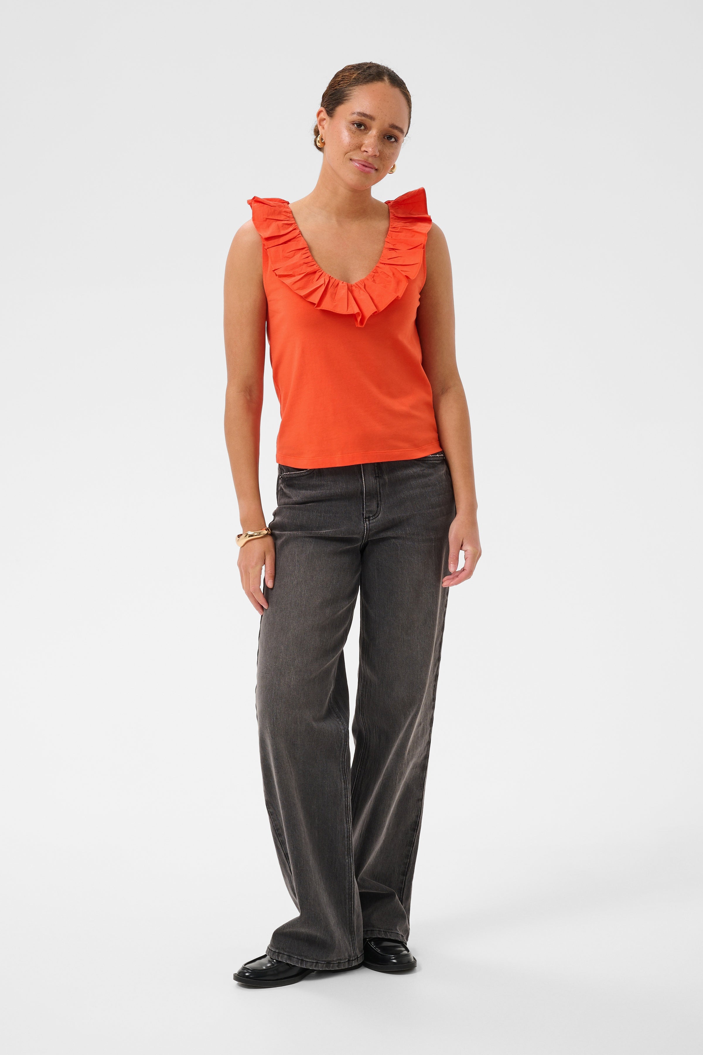 KAFFE Didde Flounce Top Tigerlily Orange