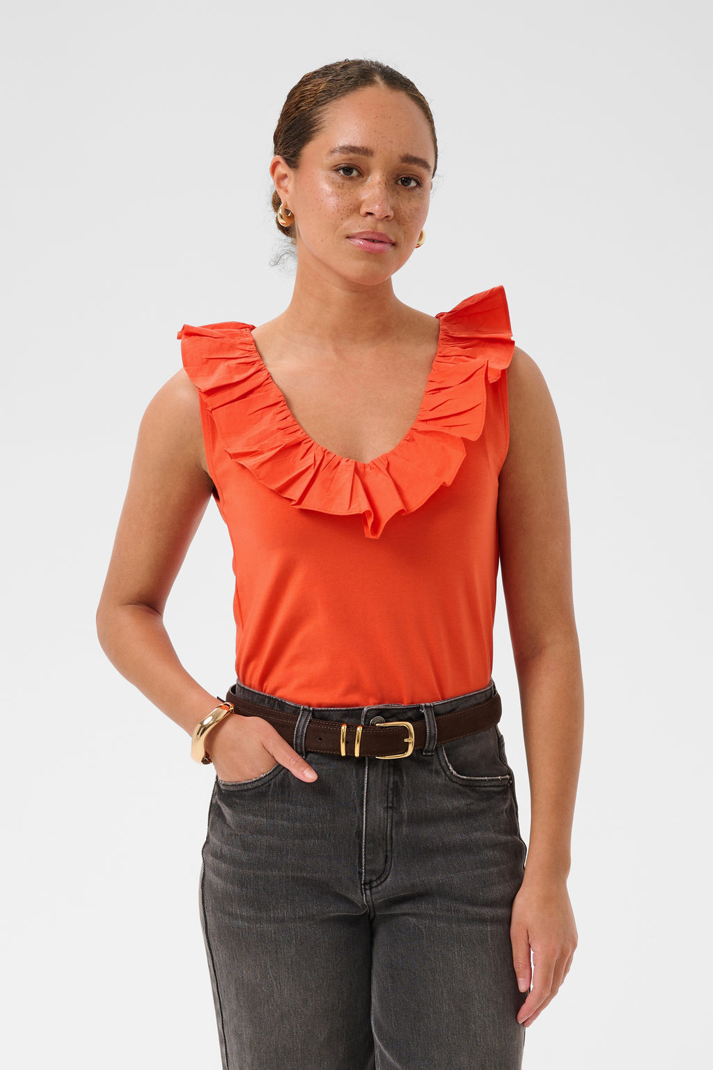 KAFFE Didde Flounce Top Tigerlily Orange