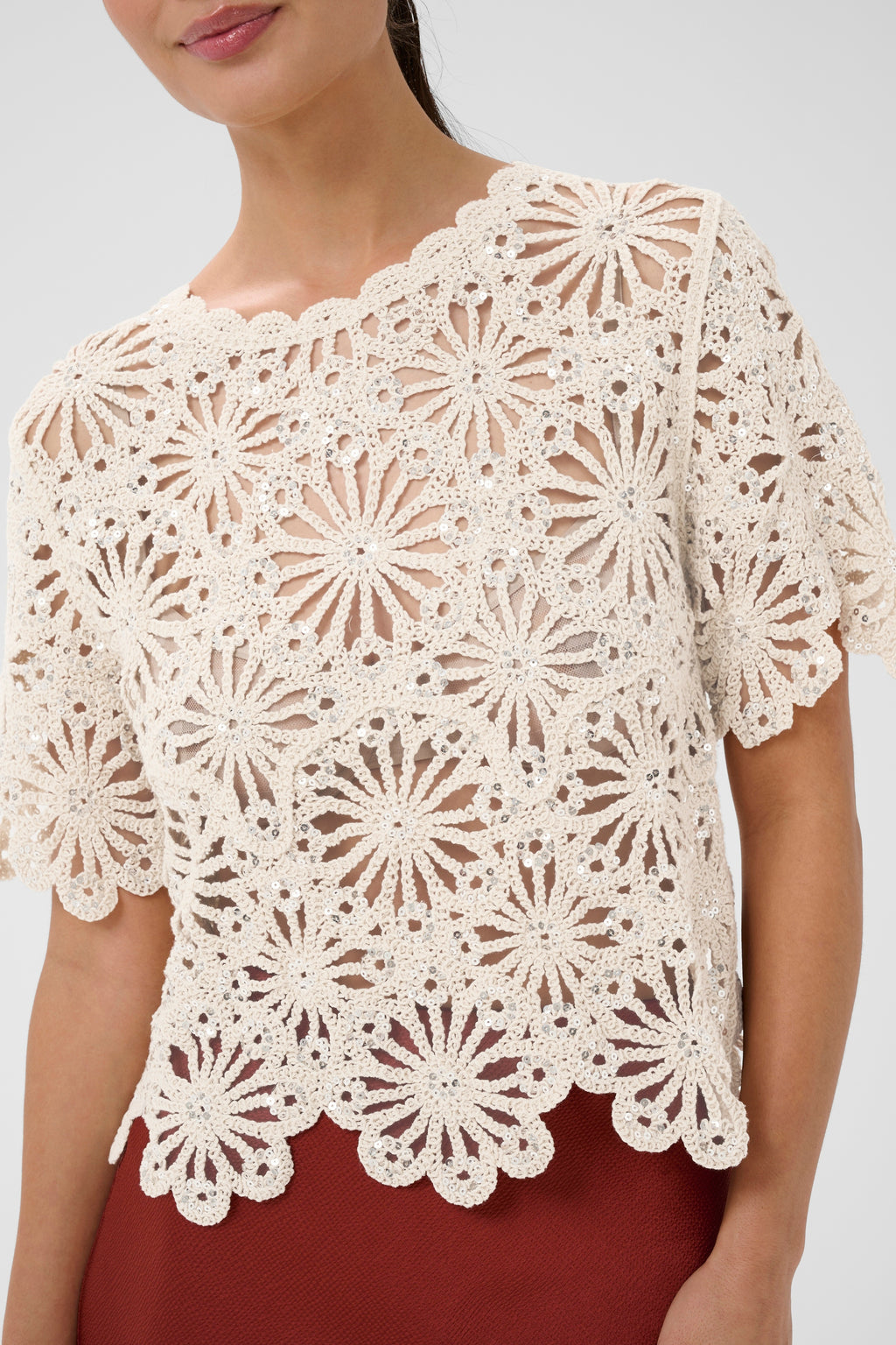 KAFFE Callista Sequins Strik Top Broken Hvid