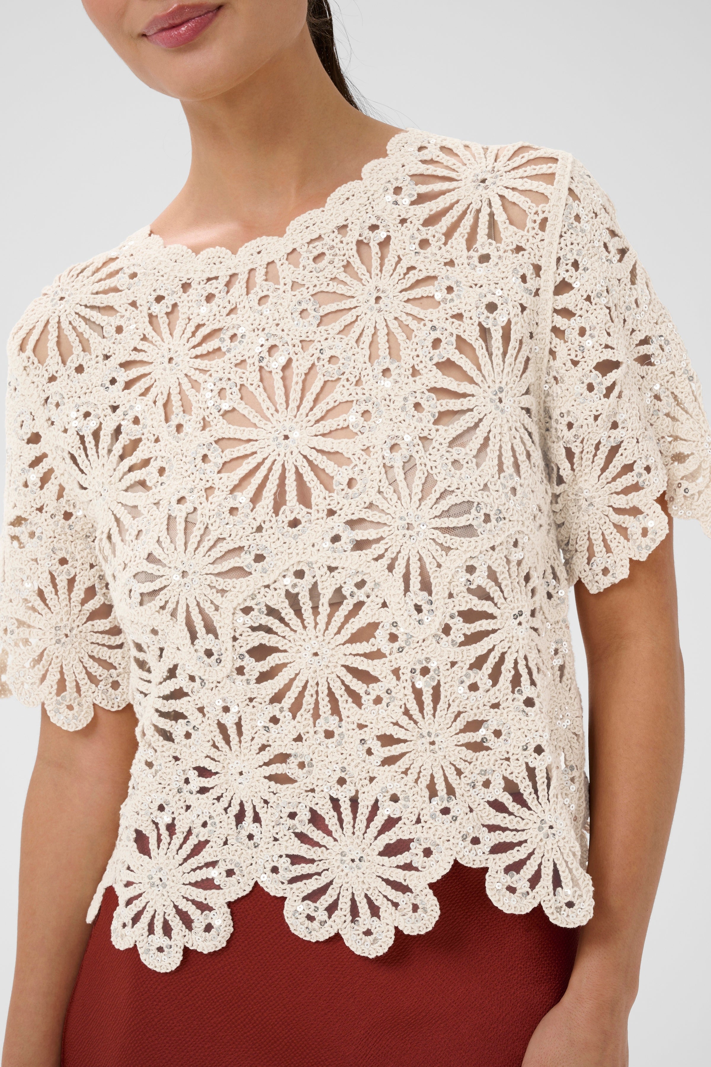 KAFFE Callista Sequins Strik Top Broken Hvid