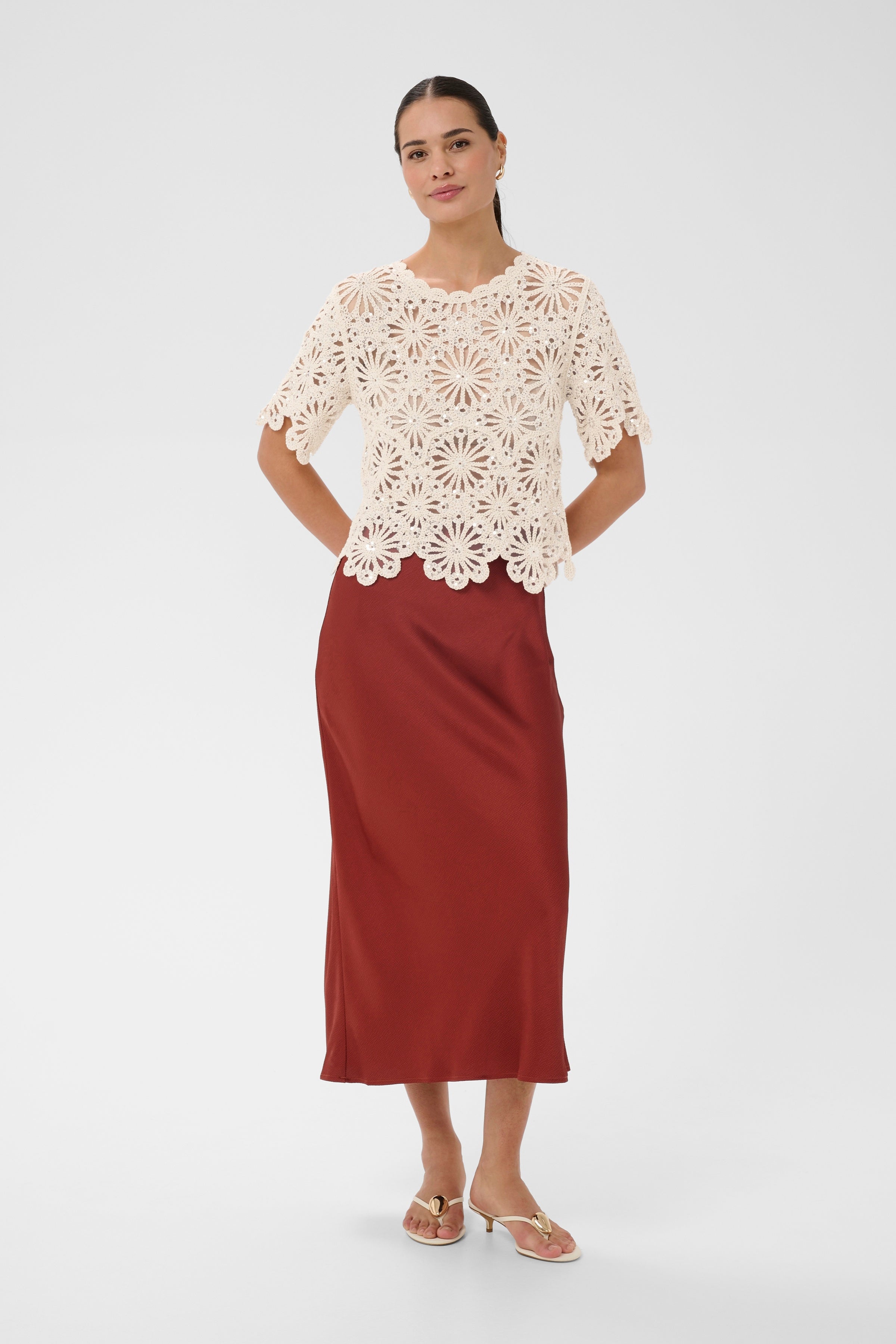 KAFFE Callista Sequins Strik Top Broken Hvid