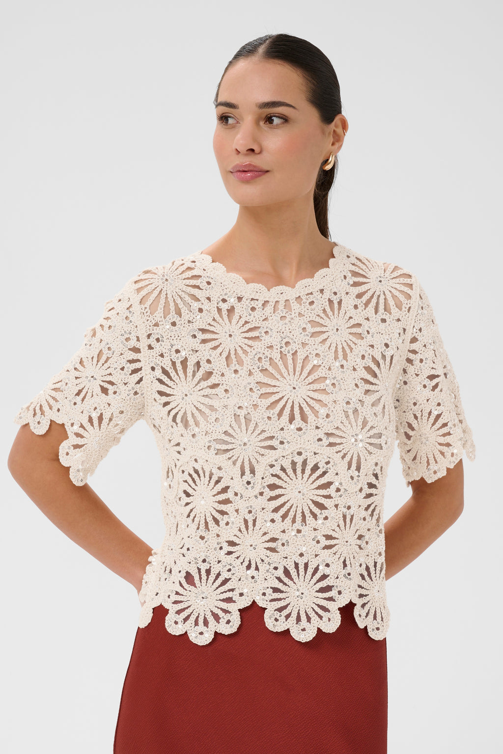 KAFFE Callista Sequins Strik Top Broken Hvid