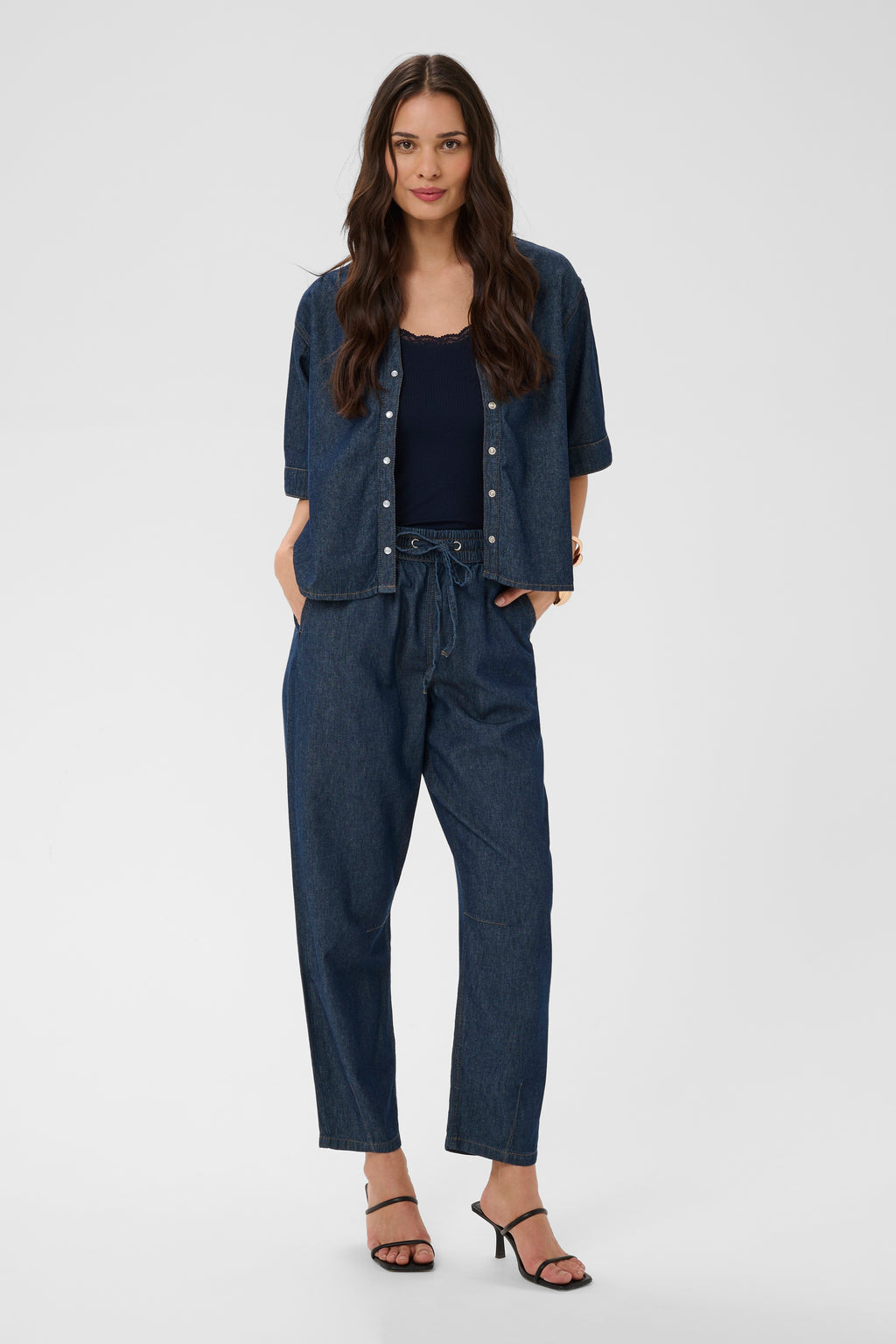 KAFFE Jade Barrel Bukser Denim Mørk Blå