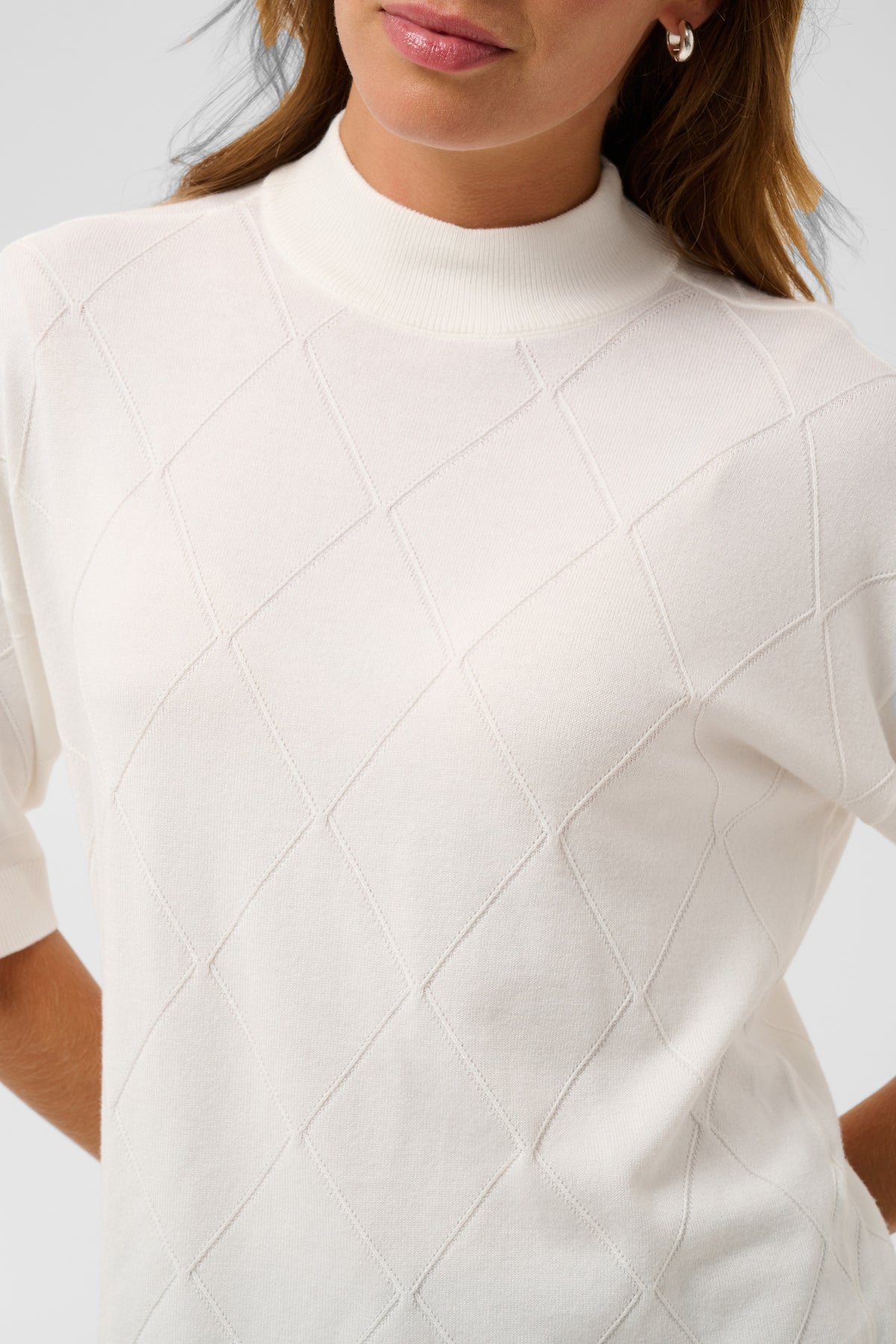 KAFFE Lizza Argyle Pullover Chalk Hvid