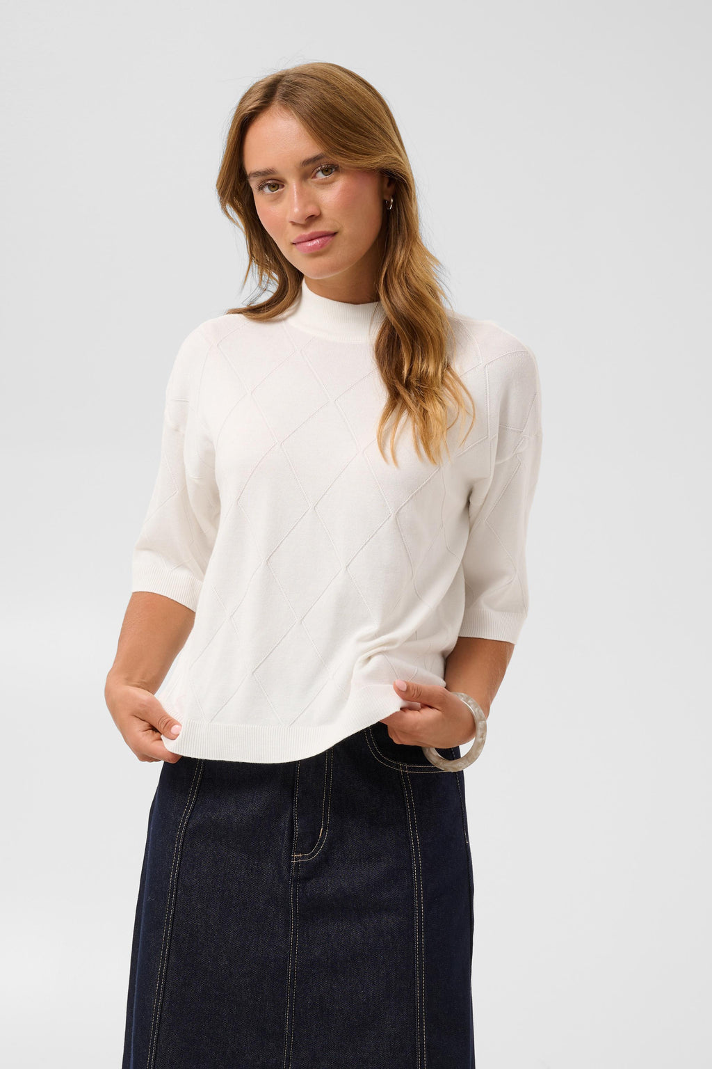 KAFFE Lizza Argyle Pullover Chalk Hvid