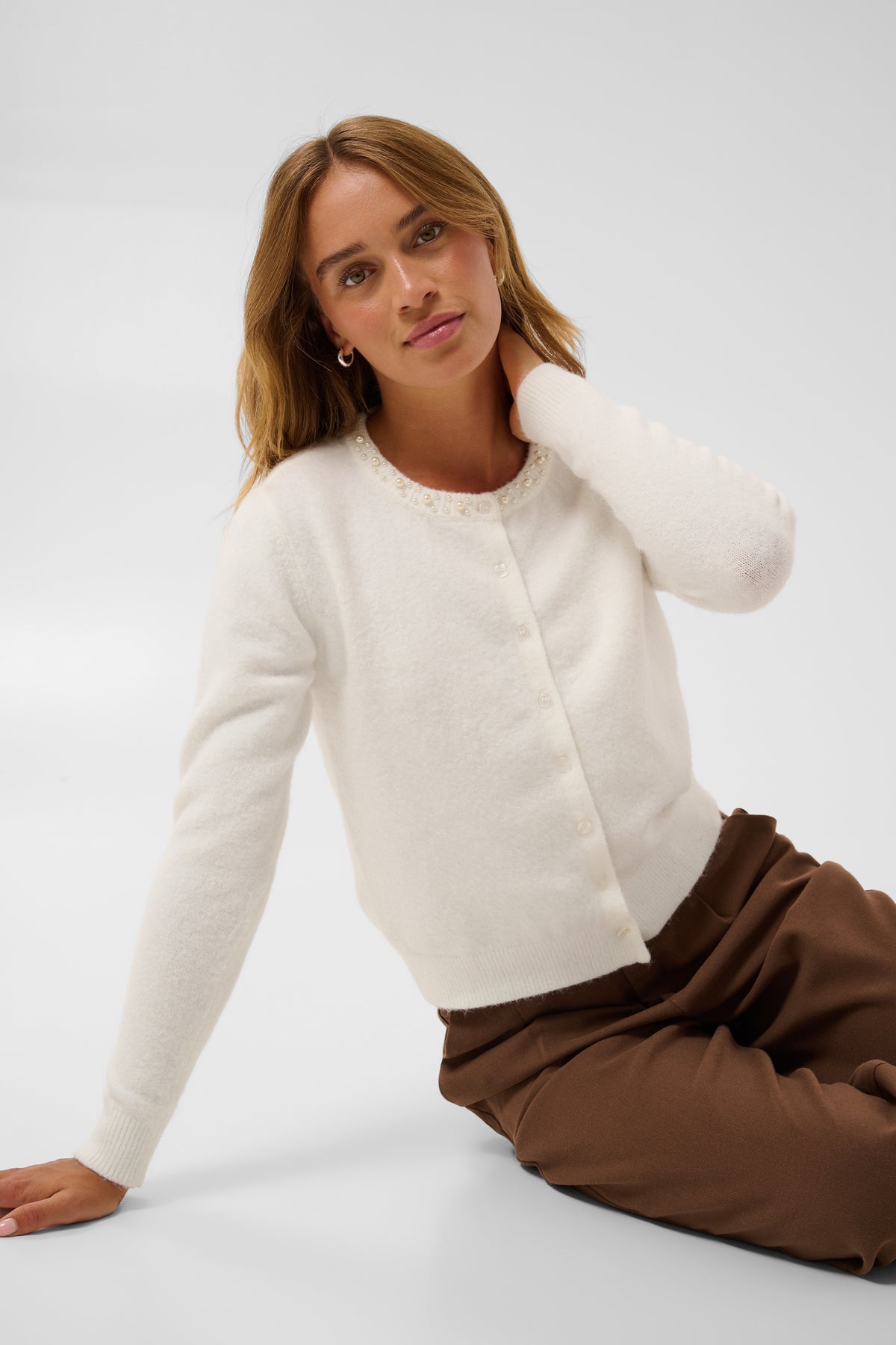 KAFFE Selly Cardigan Chalk Hvid
