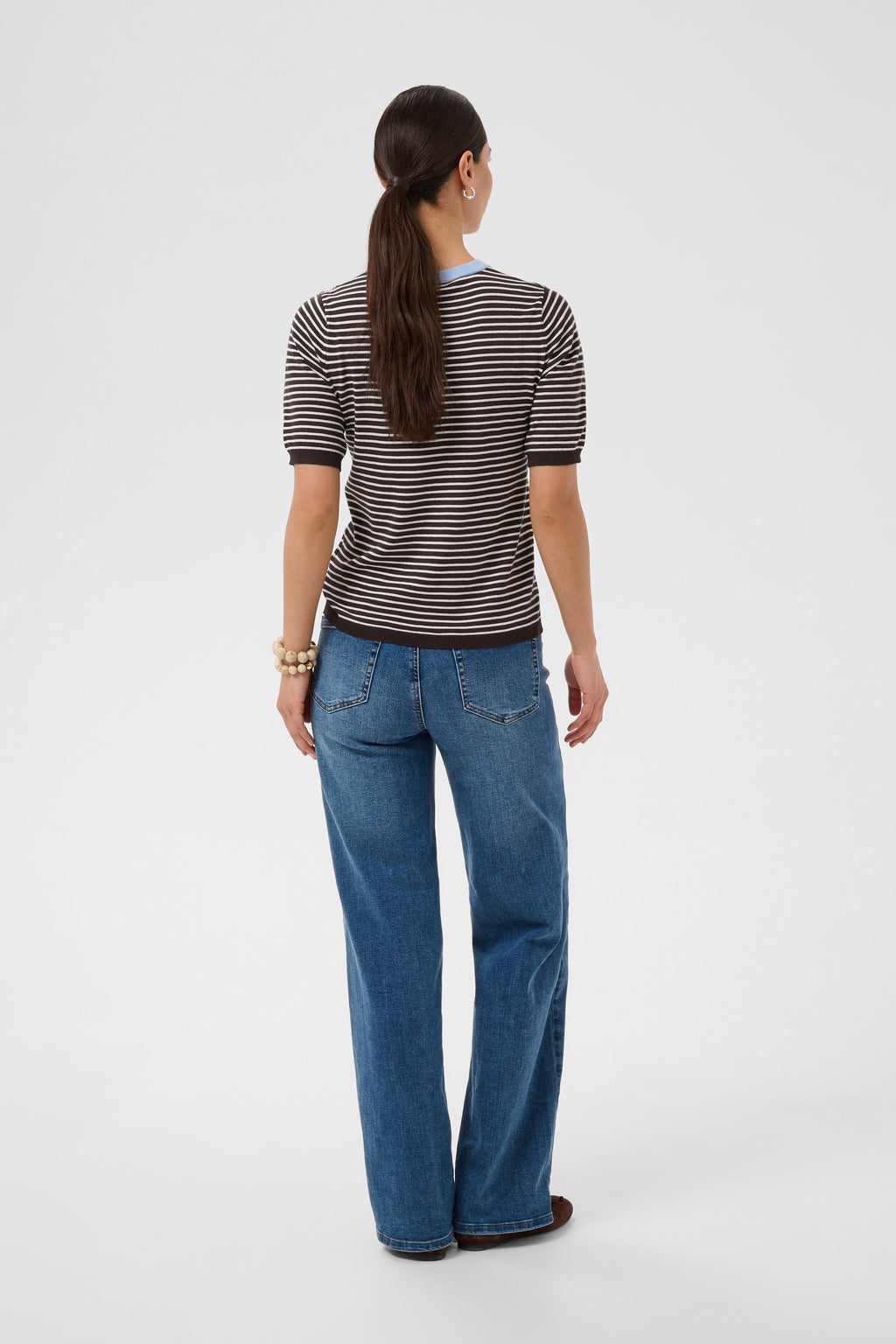 KAFFE Lizza Pullover Smal Stribet Coffee Bean Brun Turtledove Blå