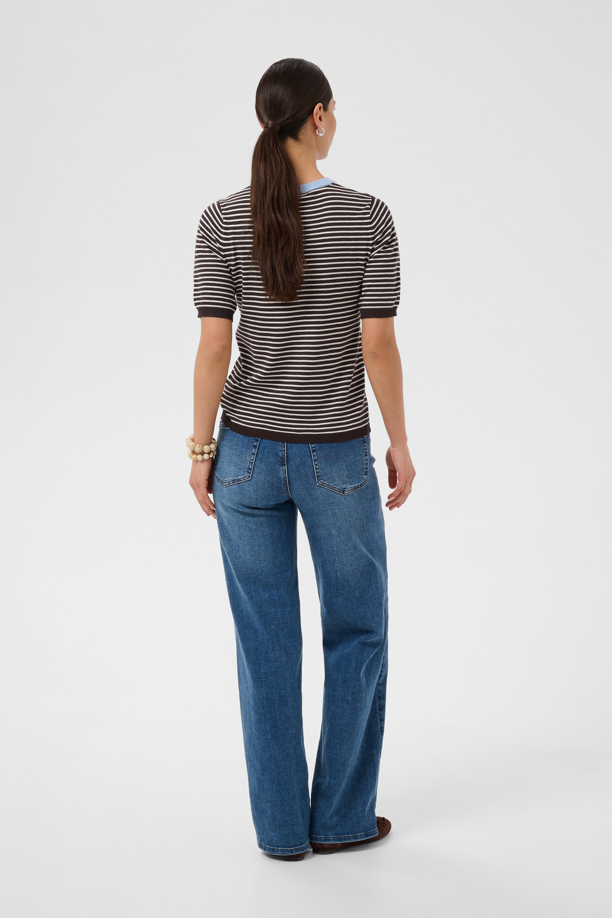 KAFFE Lizza Pullover Smal Stribet Coffee Bean Brun Turtledove Blå