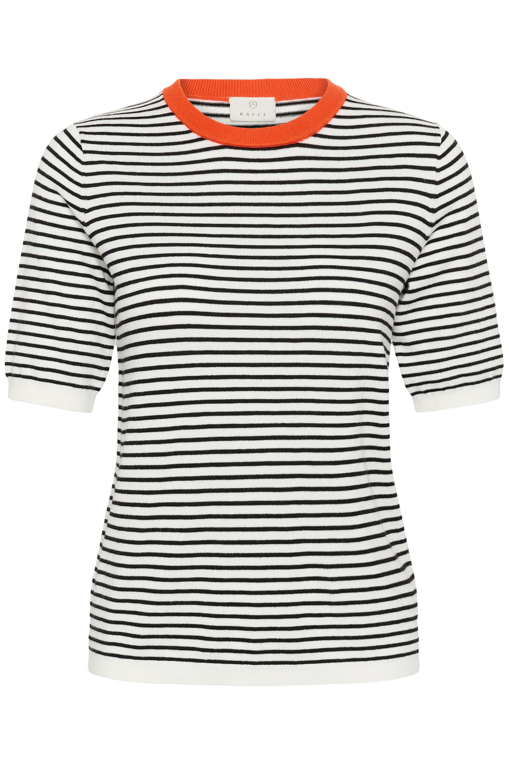 KAFFE Lizza Pullover Smal Stribet Chalk Hvid Sort Orange