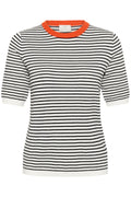 KAFFE Lizza Pullover Smal Stribet Chalk Hvid Sort Orange