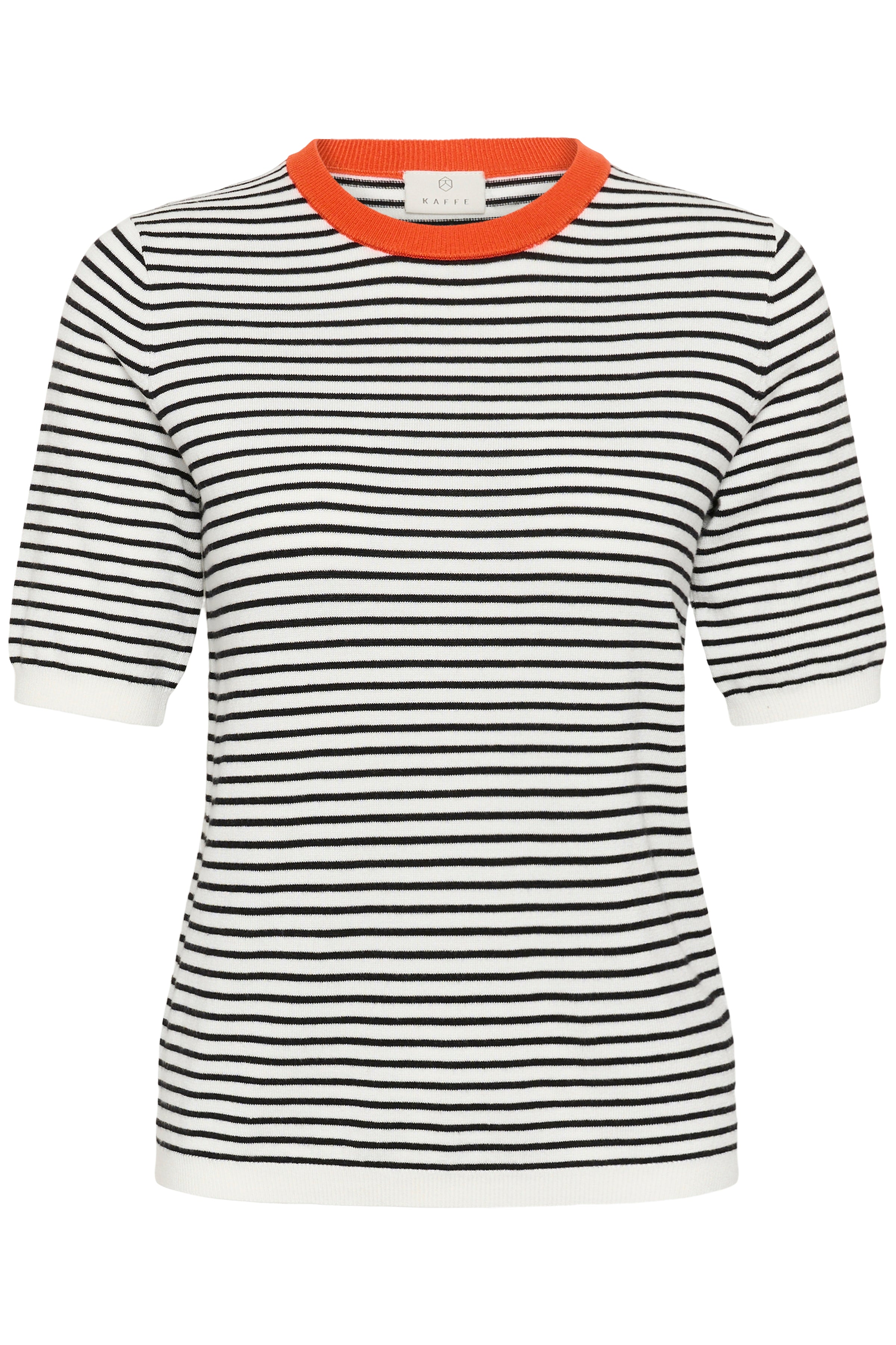 KAFFE Lizza Pullover Smal Stribet Chalk Hvid Sort Orange