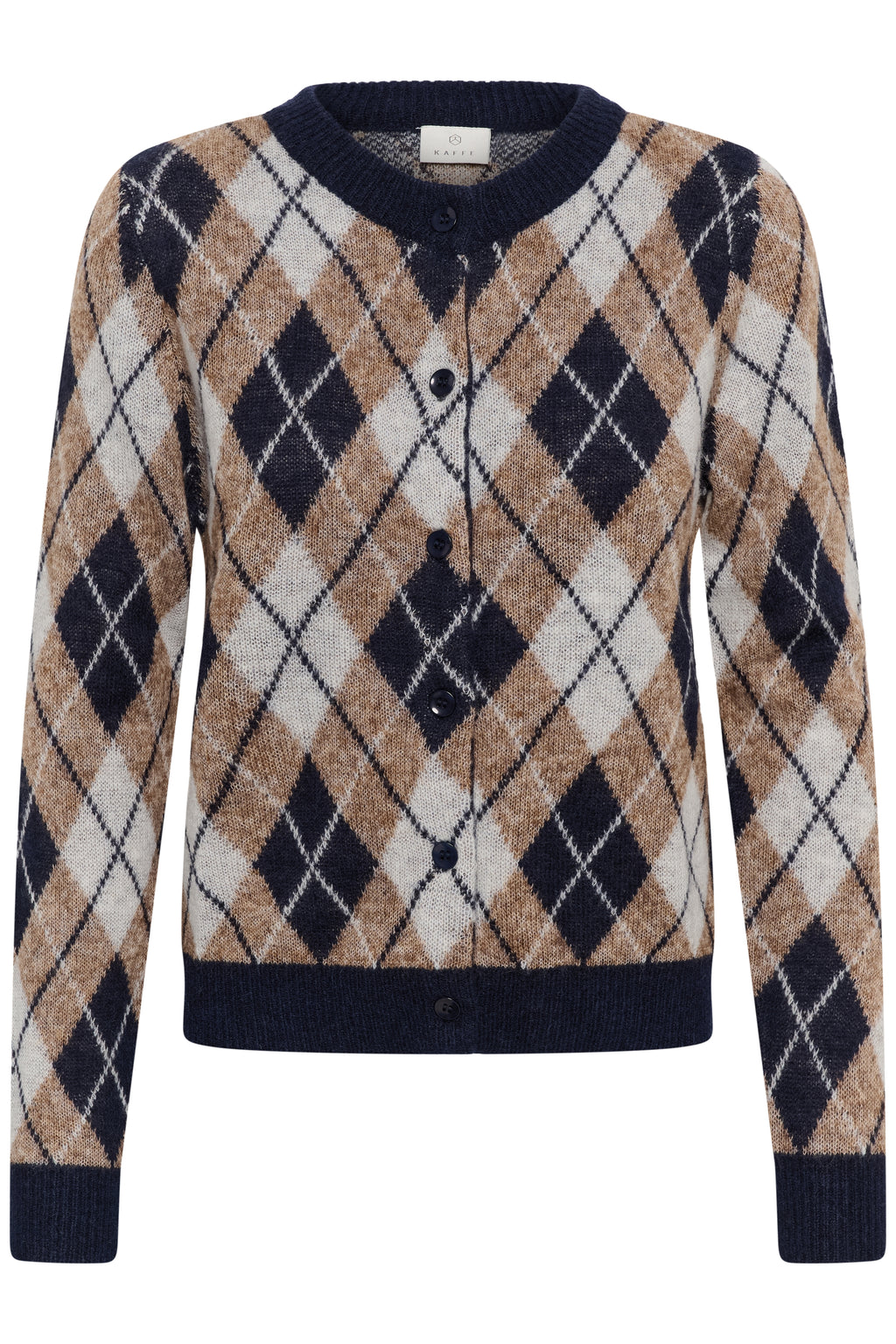 KAFFE Harlow Cardigan Midnight Blå Taupe Brun Hvid