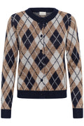 KAFFE Harlow Cardigan Midnight Blå Taupe Brun Hvid
