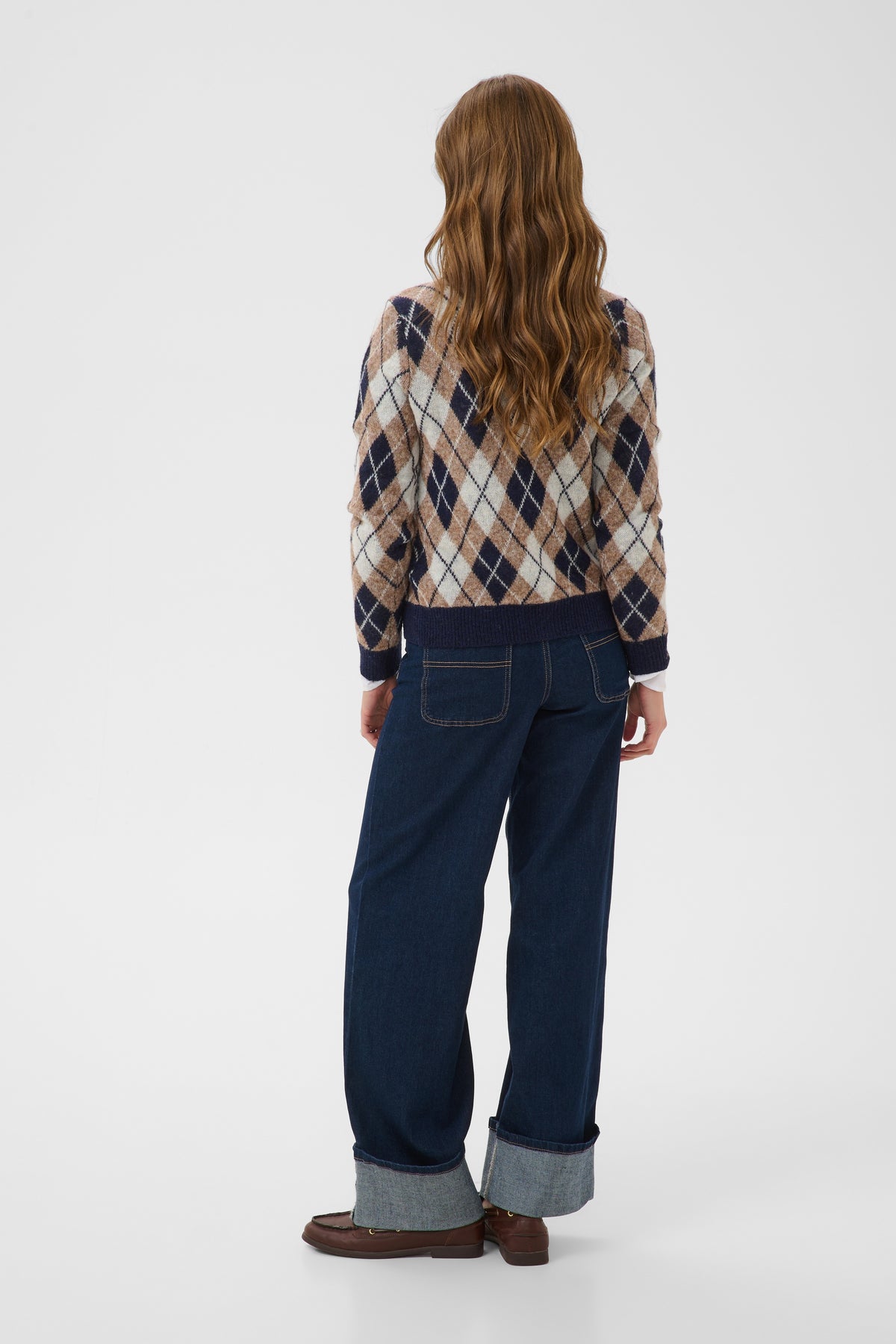 KAFFE Harlow Cardigan Midnight Blå Taupe Brun Hvid