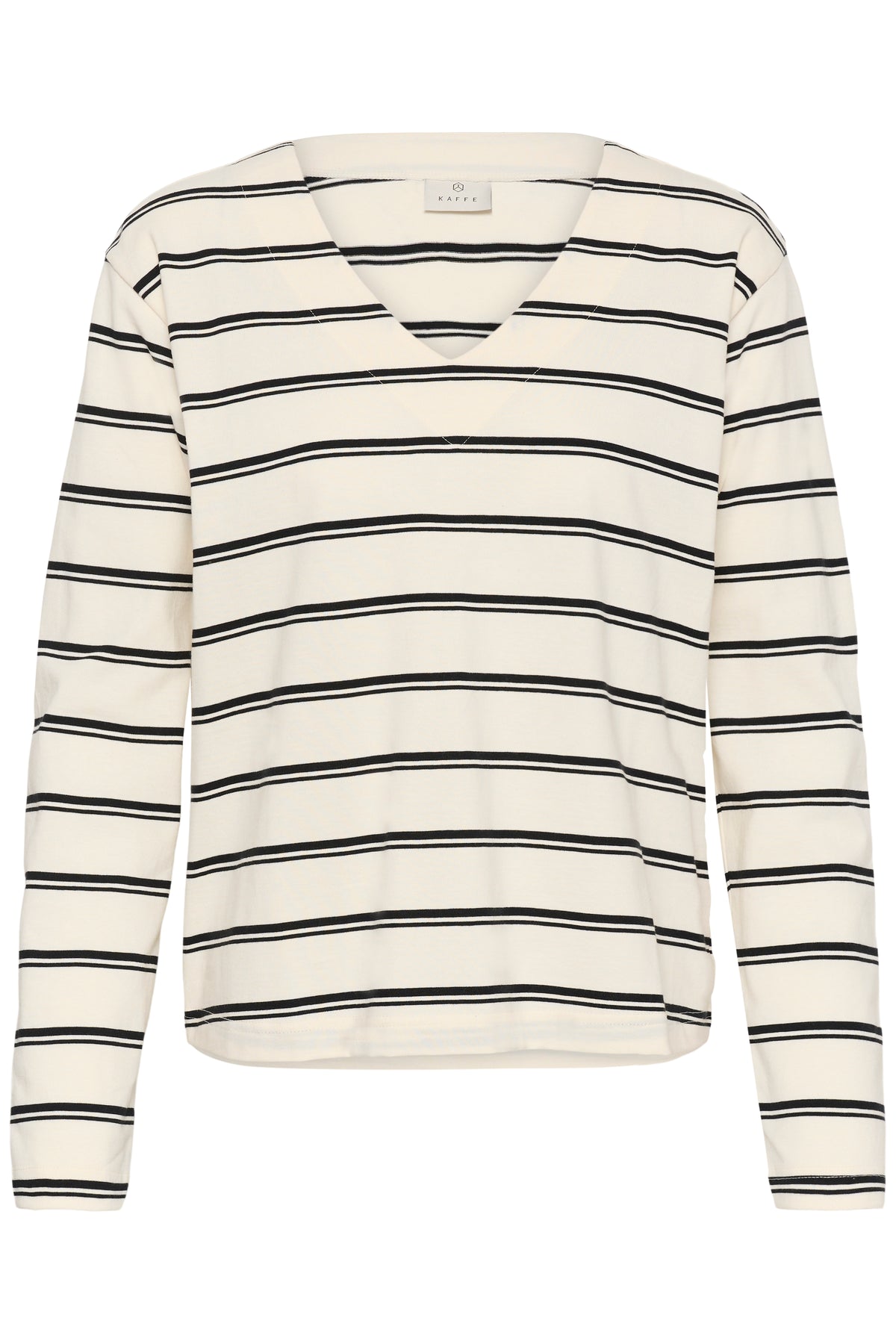 KAFFE Winny T-shirt V-Neck Stribet Hvid Sort