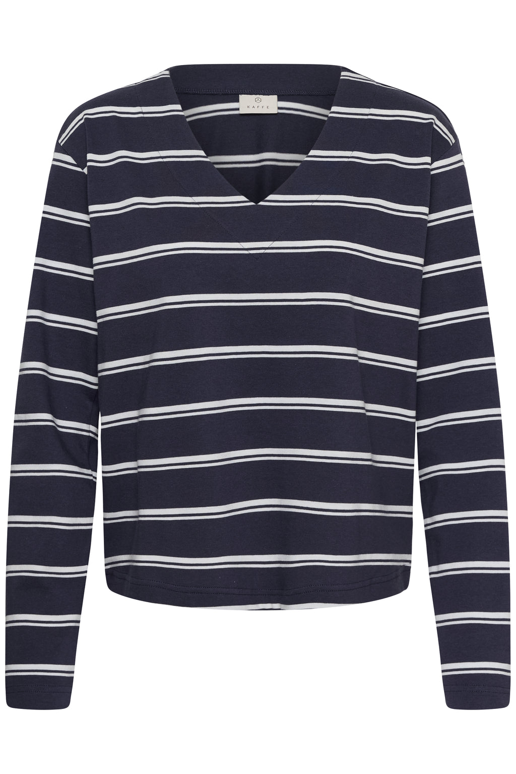 KAFFE Winny T-shirt V-Neck Stribet Graphite Chalk Grå Hvid