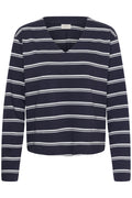 KAFFE Winny T-shirt V-Neck Stribet Graphite Chalk Grå Hvid
