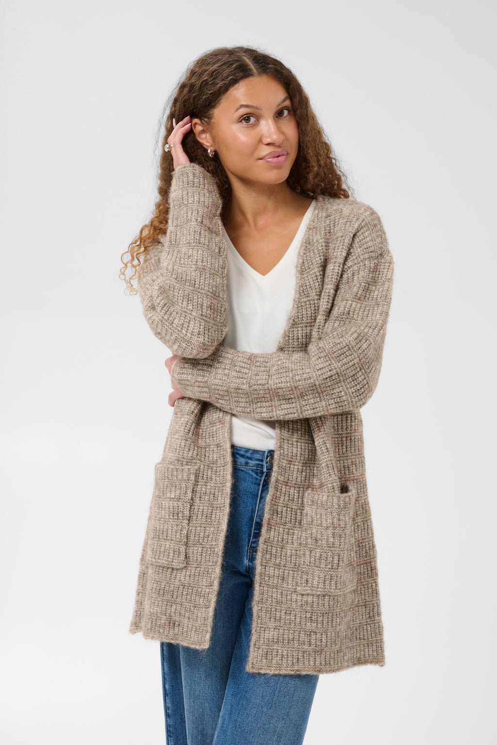 KAFFE Kikki Cardigan Desert Taupe Melange Brun