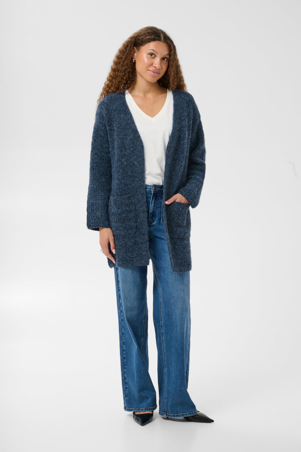 KAFFE Kikki Cardigan Graphite Melange Blå