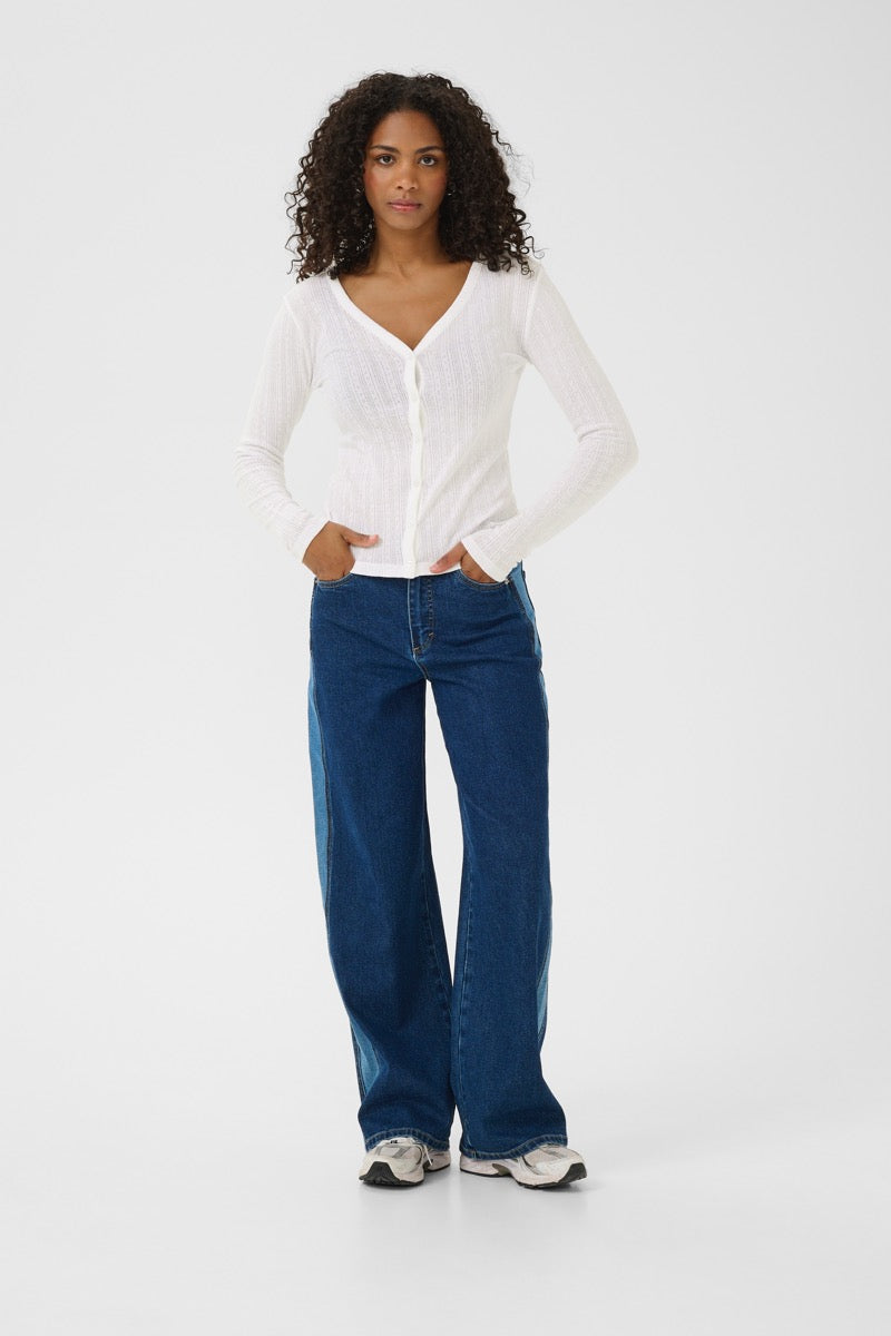 KAFFE Vibe Pointelle Cardigan Chalk Hvid