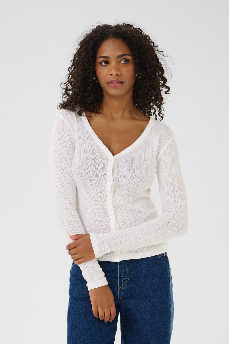 KAFFE Vibe Pointelle Cardigan Chalk Hvid
