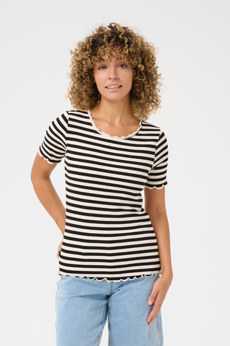 Cream Ribba T-shirt Pitch Stribet Sort