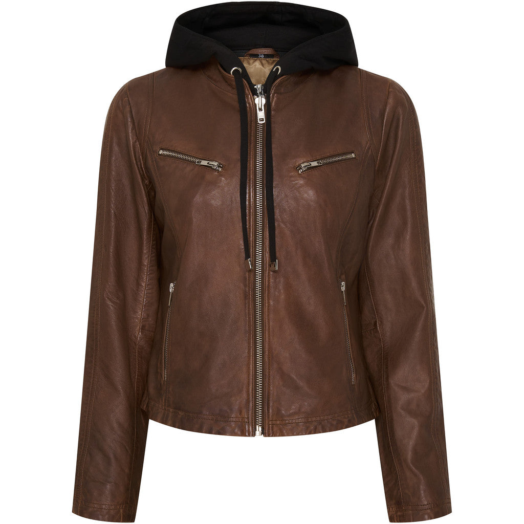 NOTYZ Biker Jakke w Jersey Hood Carob Brun w Sølv